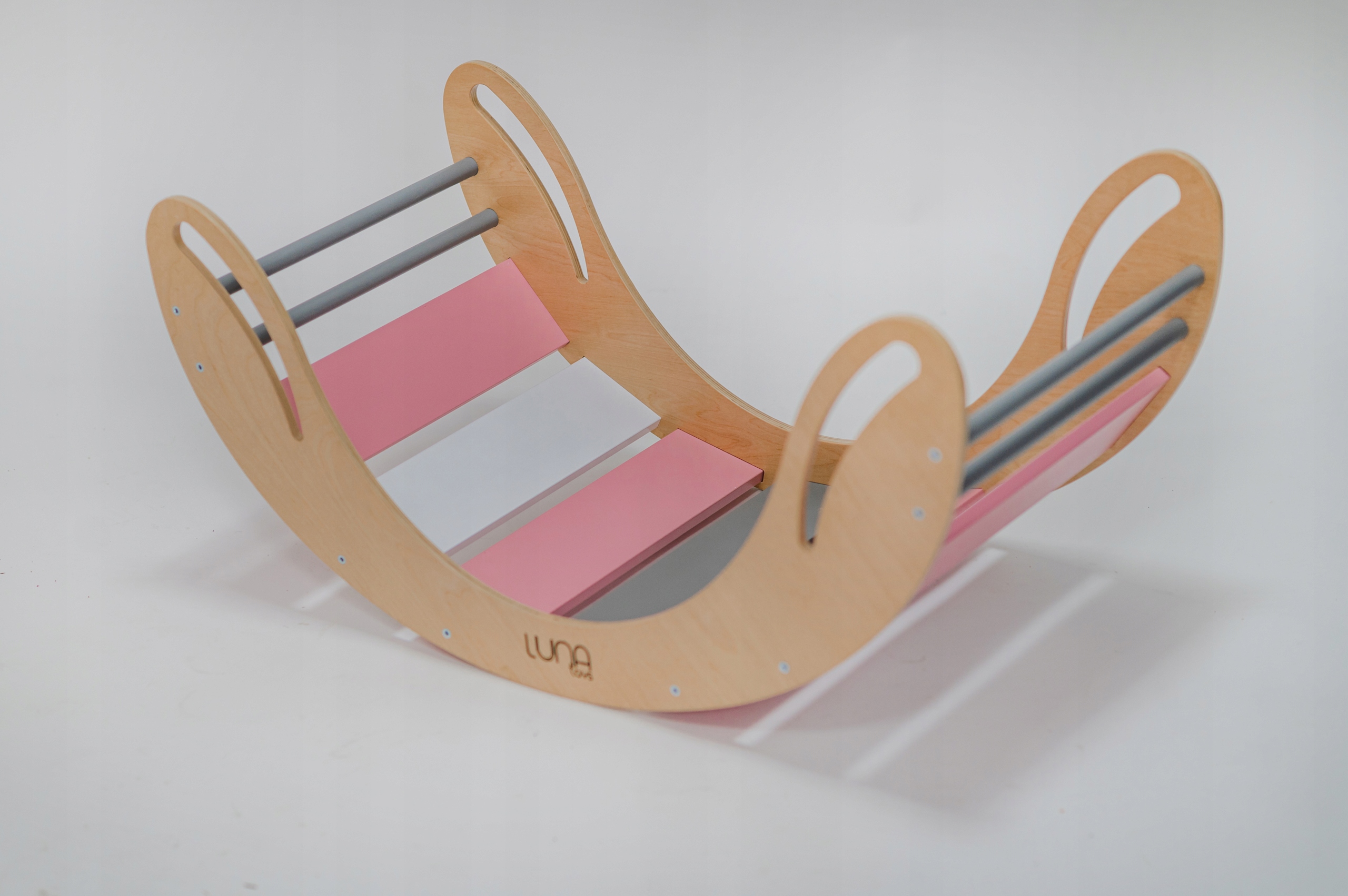 Bujak drewniany Smile różowo-szary