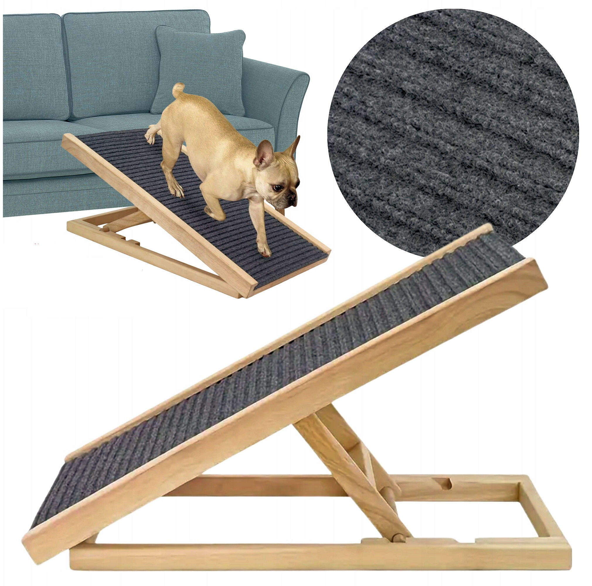 Rampa Dla Psa Podest Schody 70 CM Stabilna Drewniana Regulacja Antypoślizg