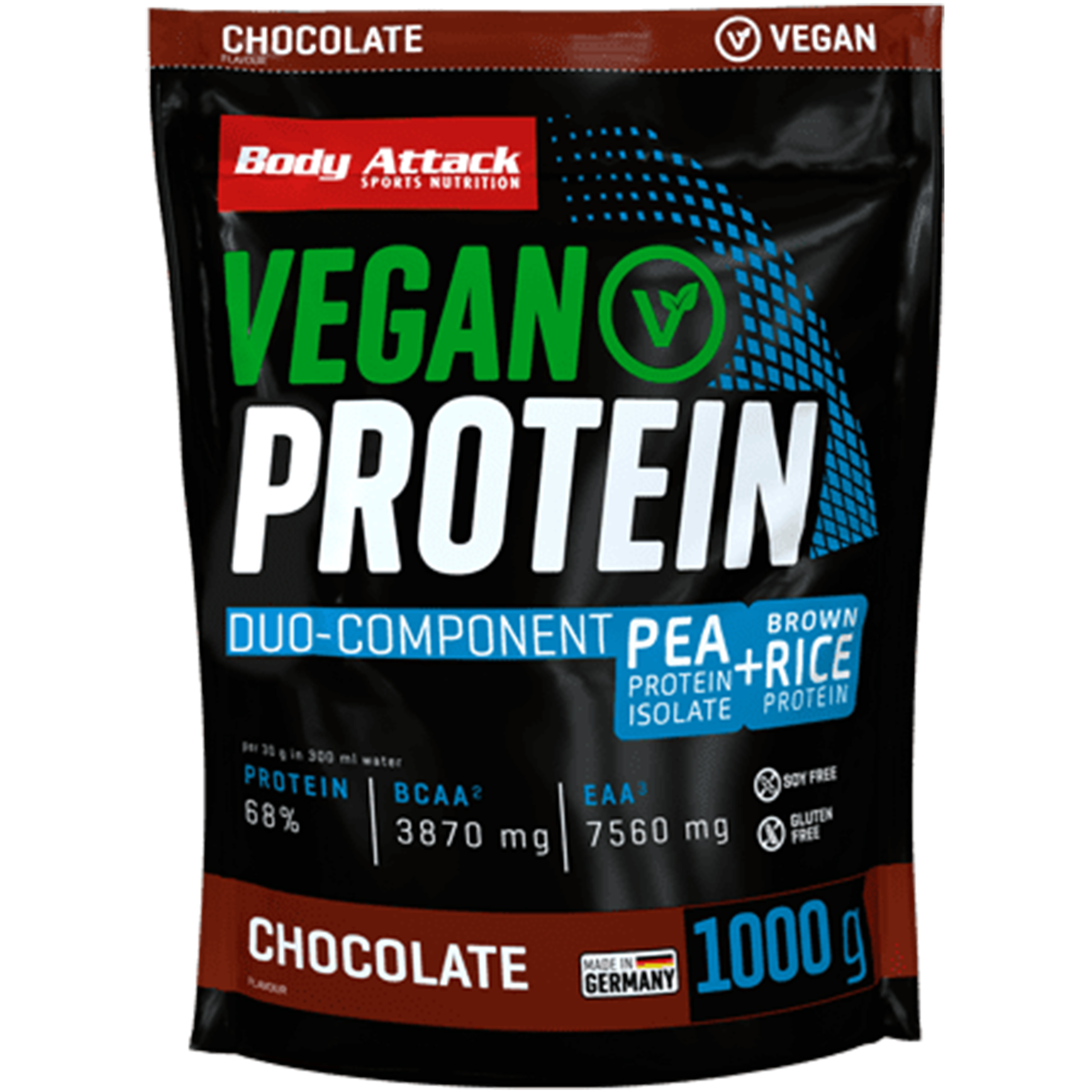 Rostlinné bílkoviny Body Attack Vegan Protein 1 kg Čokoláda Veganské Vege