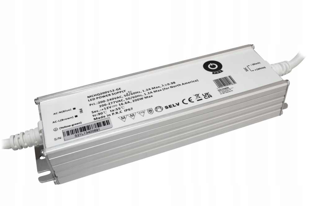 MCHQ200V12-GE: MCHQ200V12-GE: Led zdroj 12V/16.67A 200W CV, kovové pouzdro,