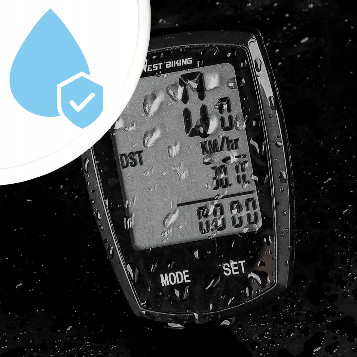 LICZNIK BEZPREWODOWY ROWEROWY na rower TERMOMETR TRYB NOCNY PODŚWIETLANY Funkcje podstawowe czas jazdy dystans całkowity dystans etapu prędkość chwilowa prędkość maksymalna prędkość średnia zegar