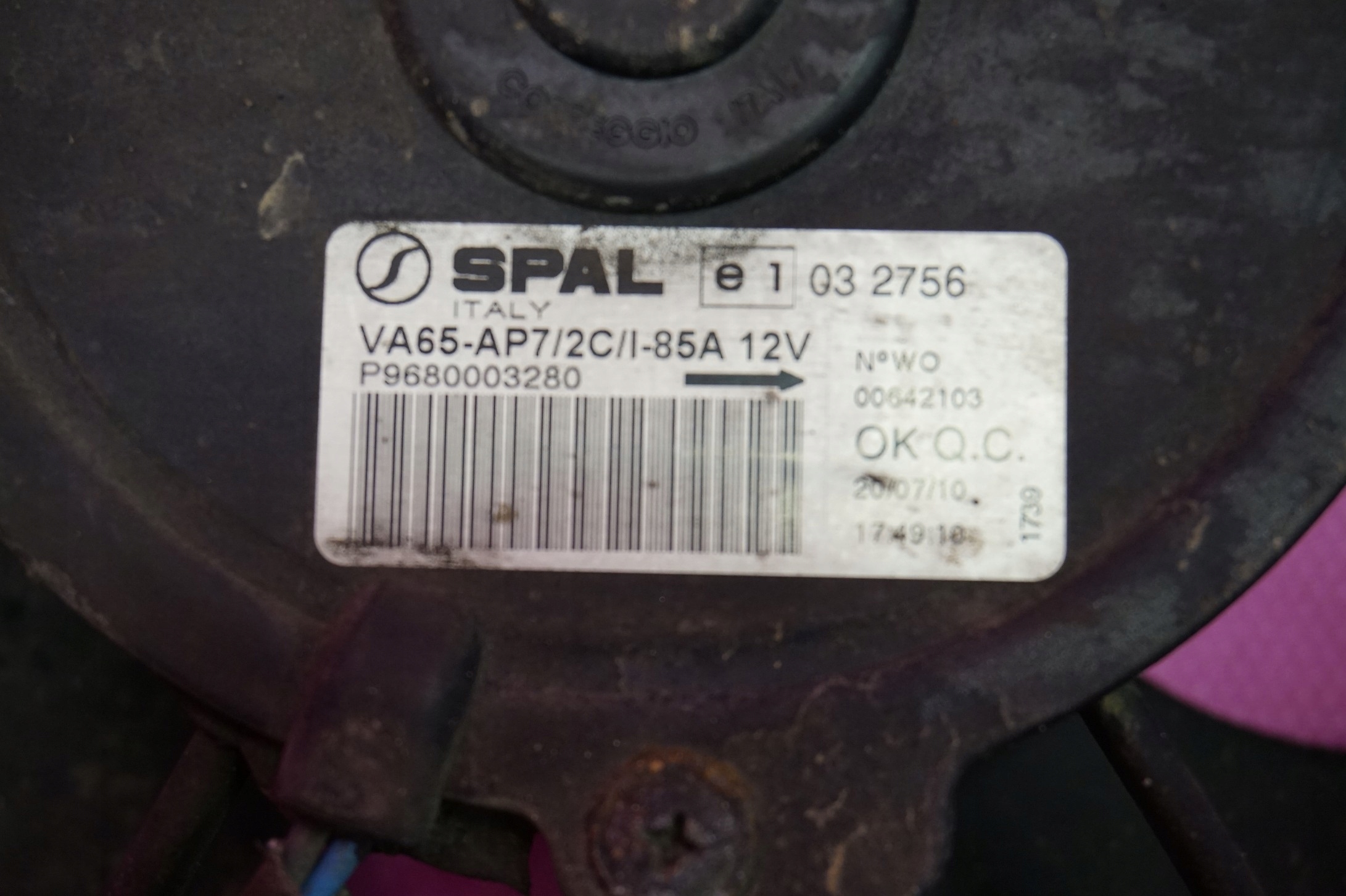 WENTYLATOR INTERCOOLERA CITROEN DS3 1.6 9680003280 Numer katalogowy części 9680003280