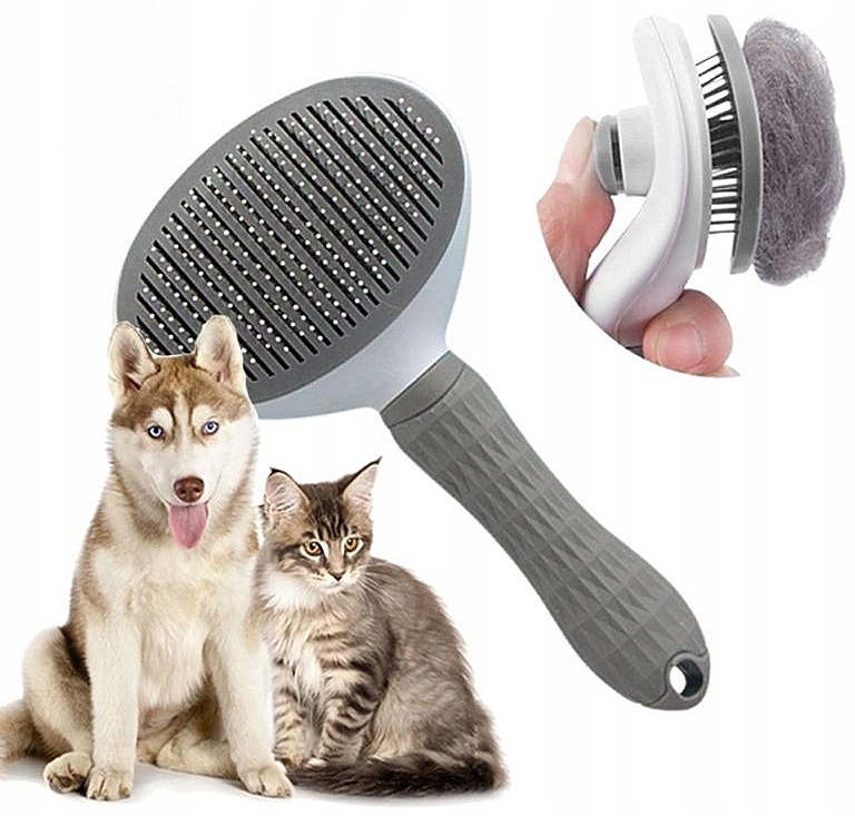 Levně Kartáč pro zvířata psa kočku Samočistící Šedý Účinný