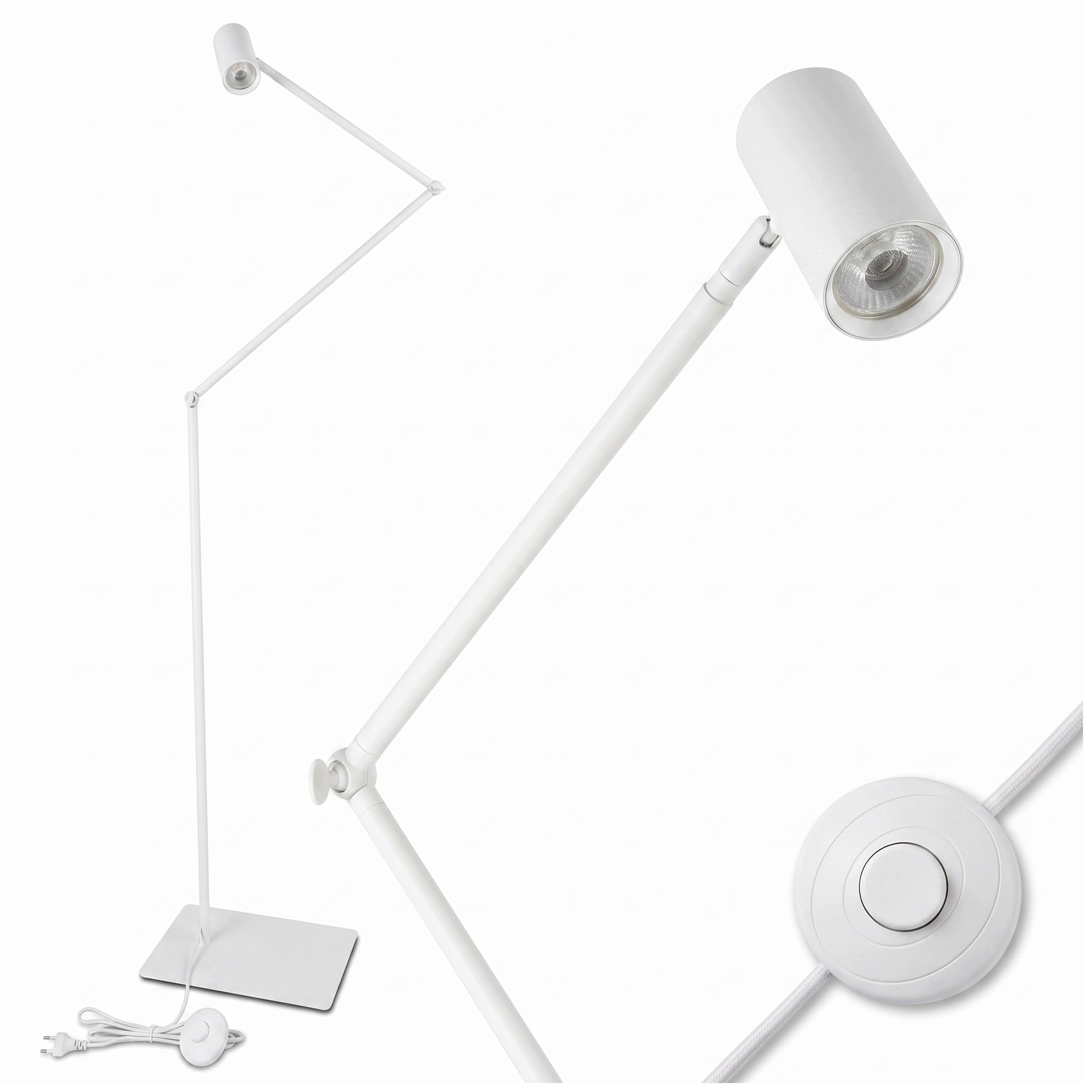 Led Stojací Podlahová Lampa GU10 pro čtení, nastavitelná, bílá, 230 V, 170 cm