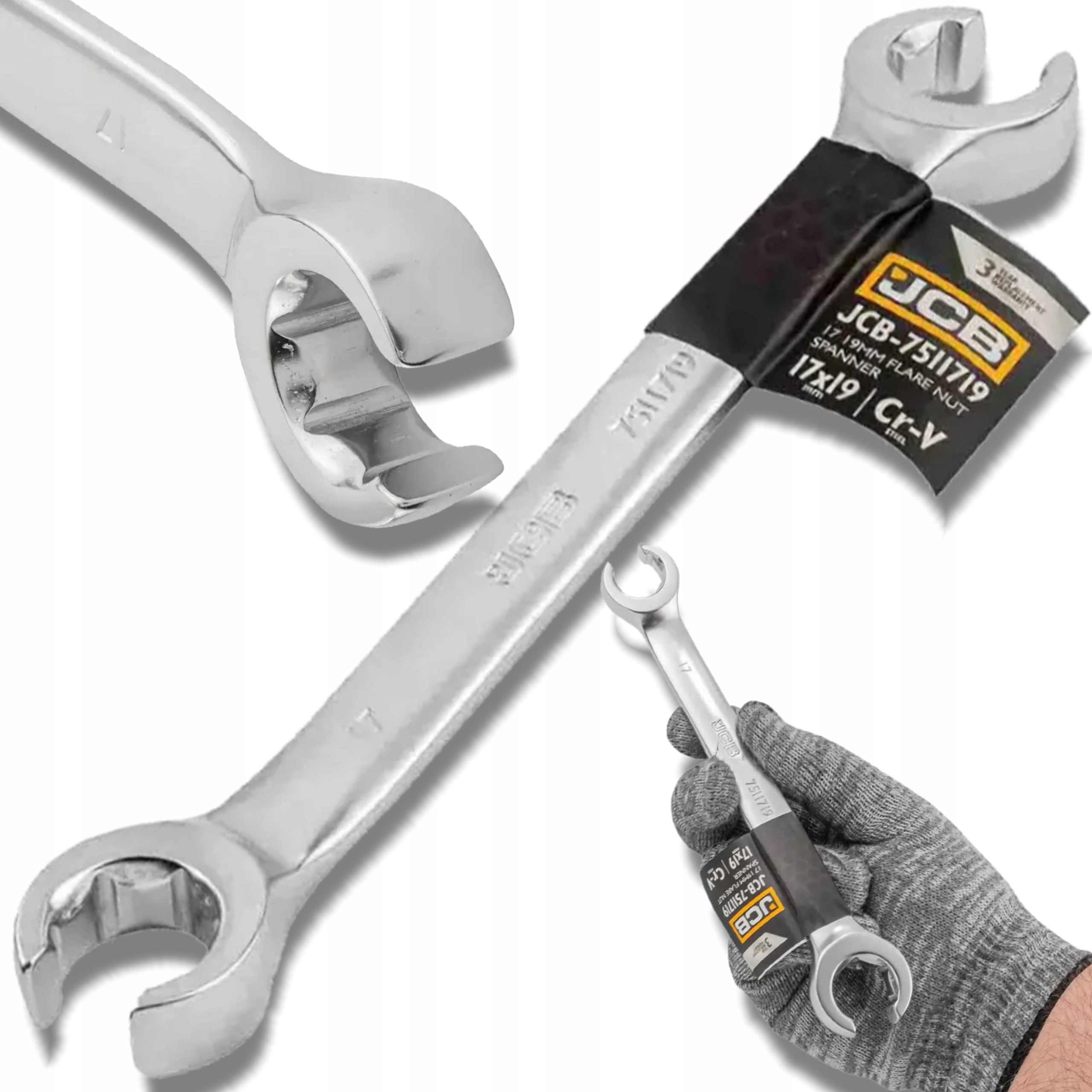 Jcb Klucz Oczkowy rozcięty 17x19 mm 2-STRONNY Cr-V 6-KĄTNY
