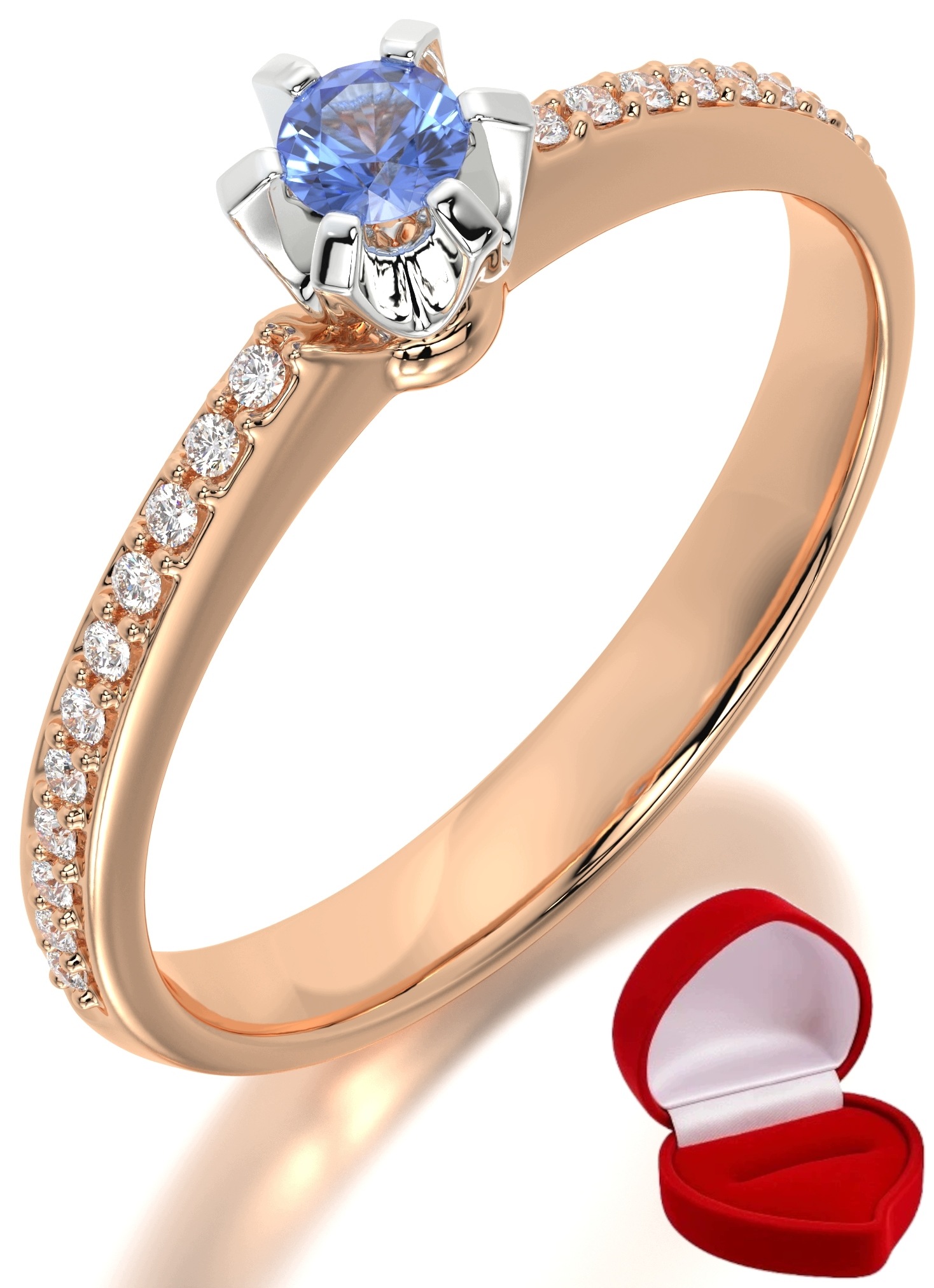 Zlatý Prstýnek Tanzanit 585 14k 0,09 ct Růžové Zlato R16