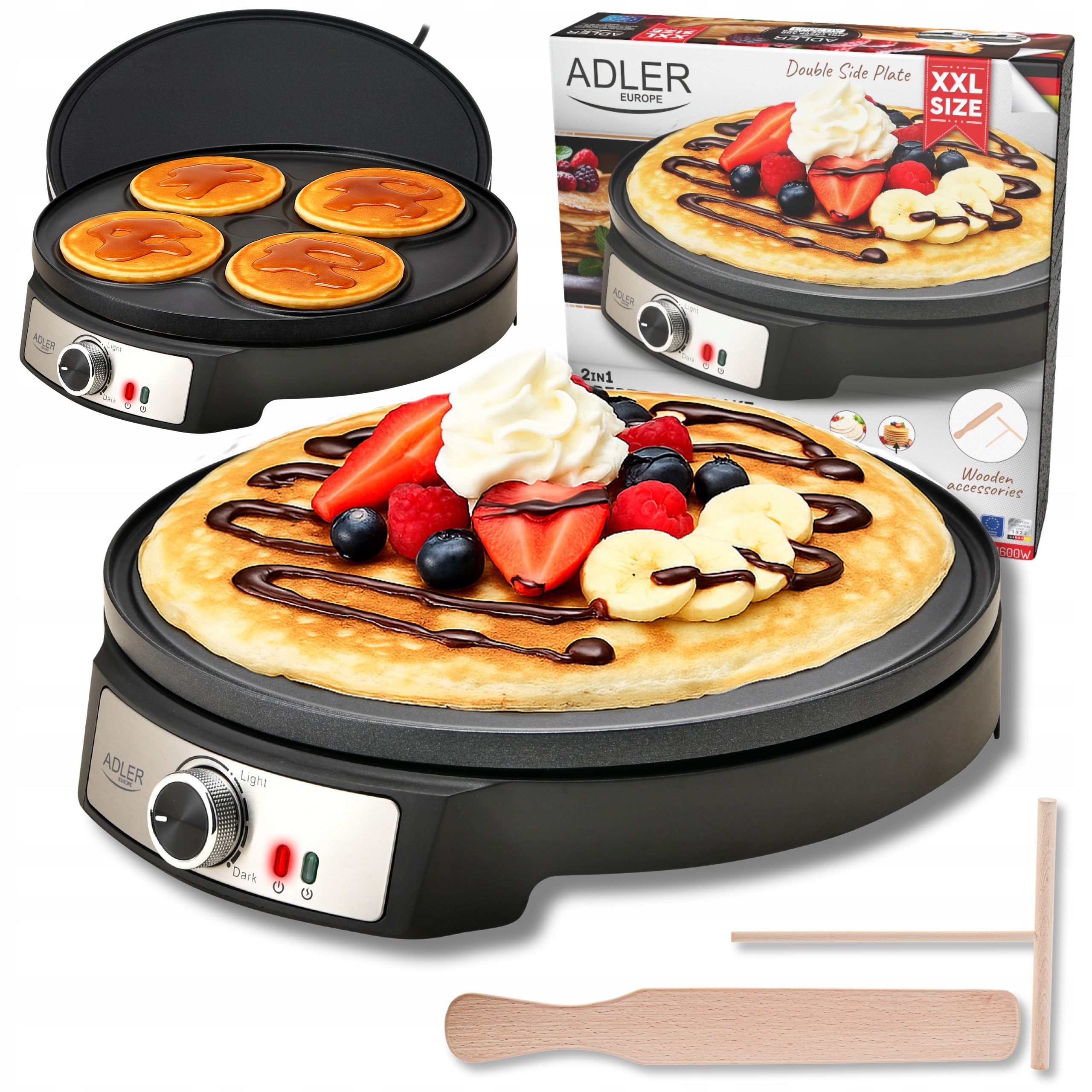 Palačinkovač XXL 30 cm Pancake racuchy tortilla 1600 W regulace teploty Adler