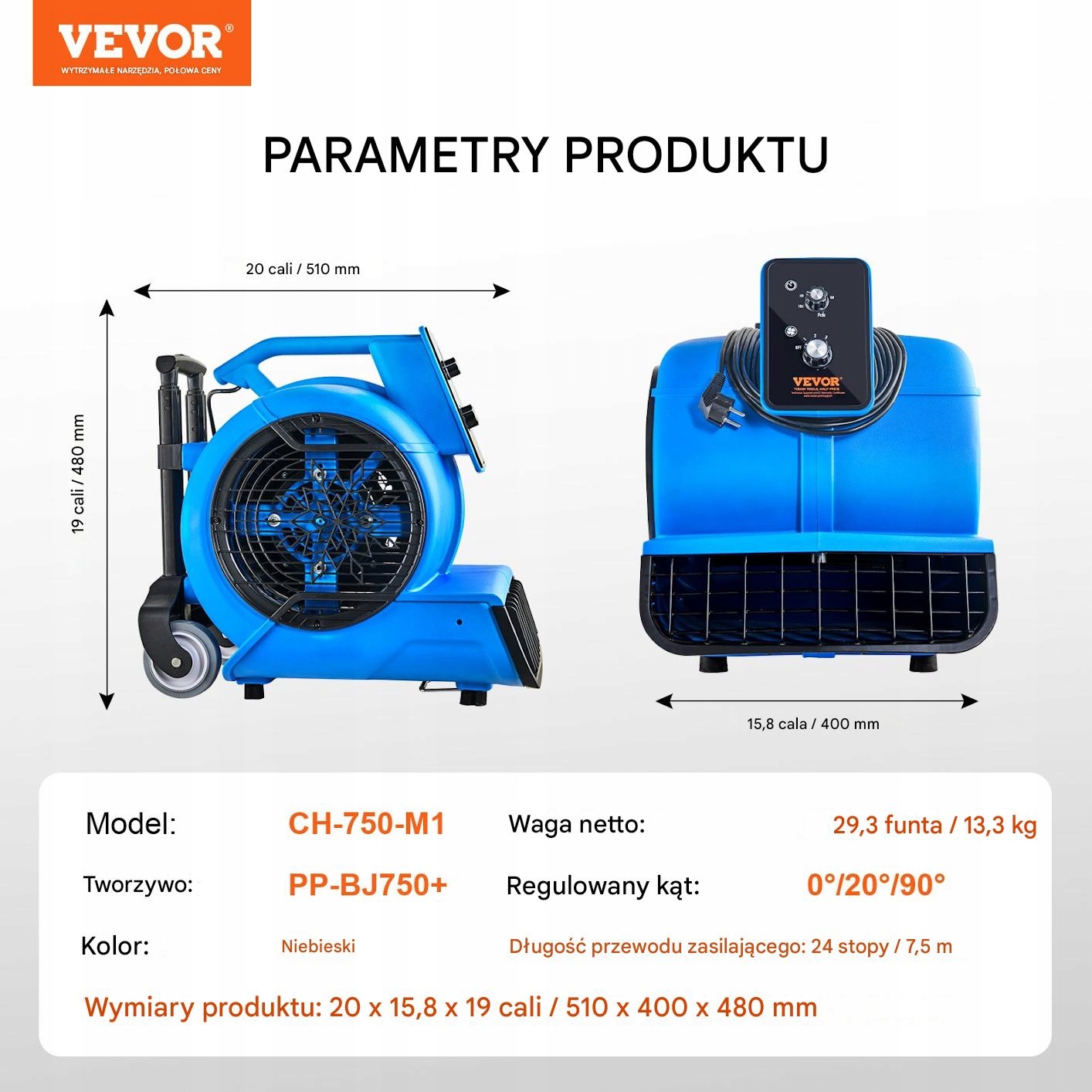 Dmuchawa Podłogowa 650 W 3 Prędkości Marka Vevor