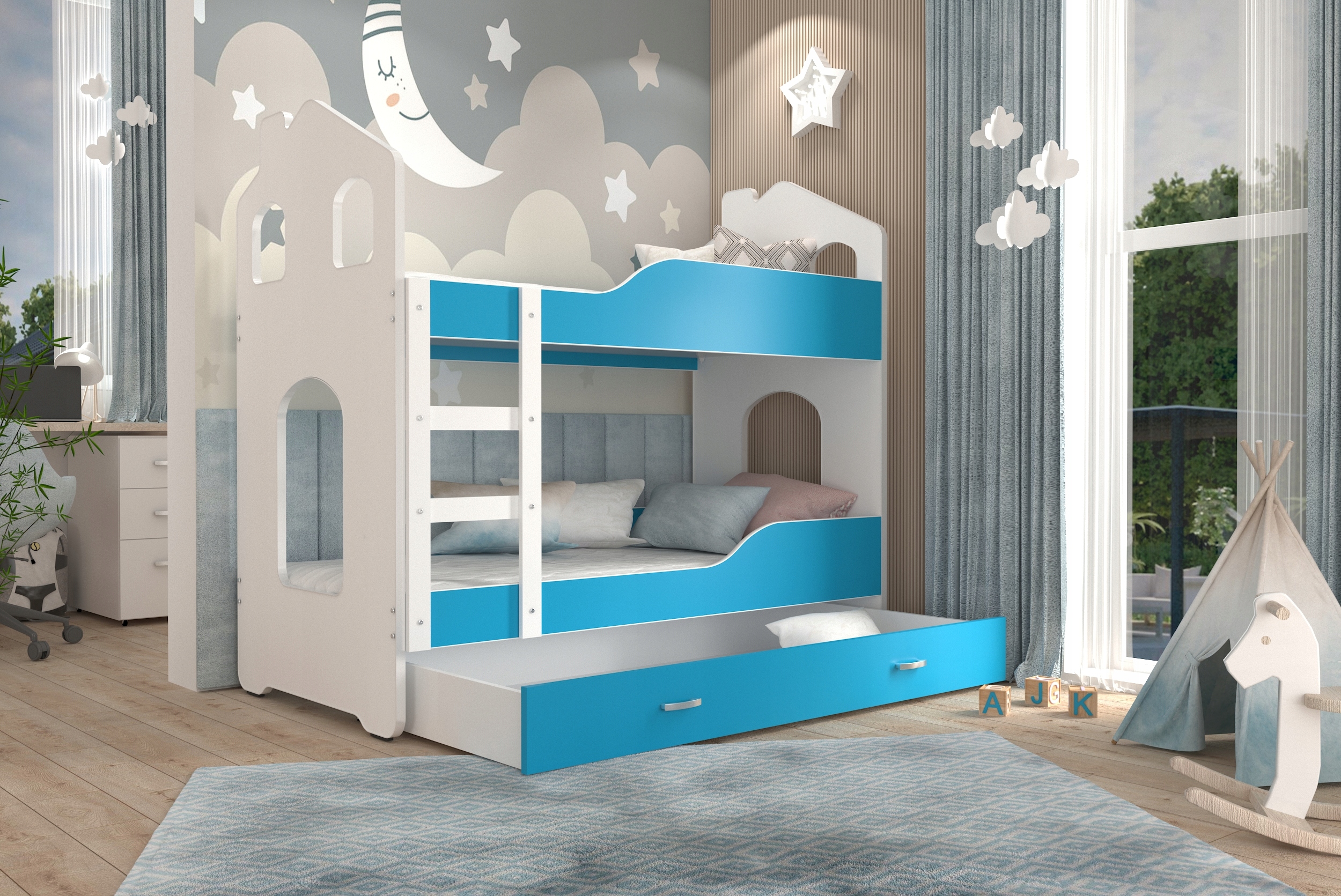 Łóżko piętrowe 160x80 białe szare DOMINIK DOMEK Marka Eurotel