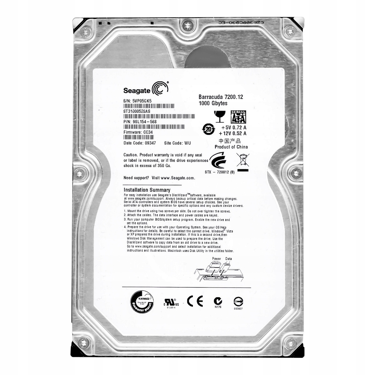 Seagate Barracuda 7200.12 1TB 7.2K 32MB Sata II 3.5'' ST31000528AS