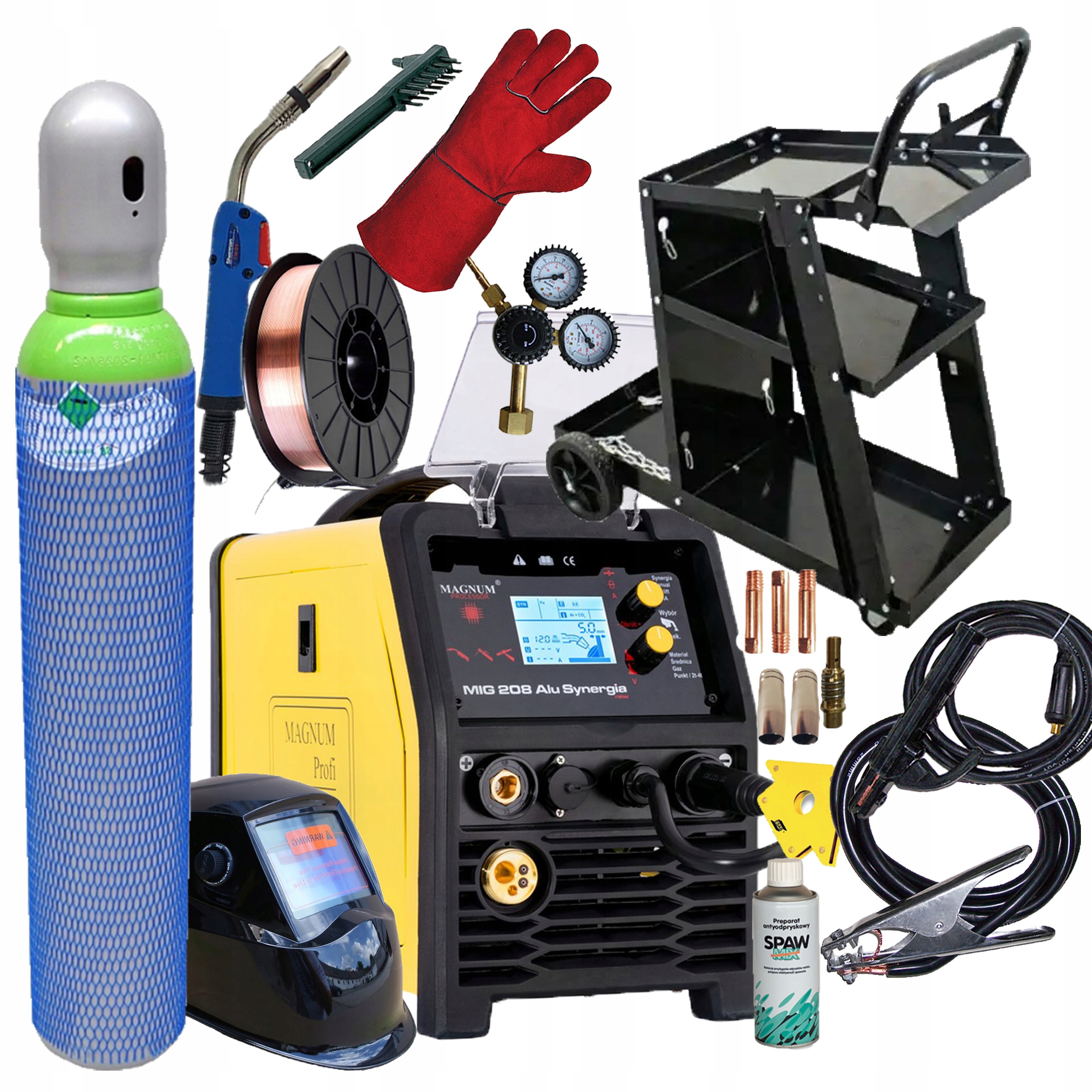 Spawarka Migomat Magnum Mig 208 Alu Synergia 200A Aluminium Zestaw Wózek