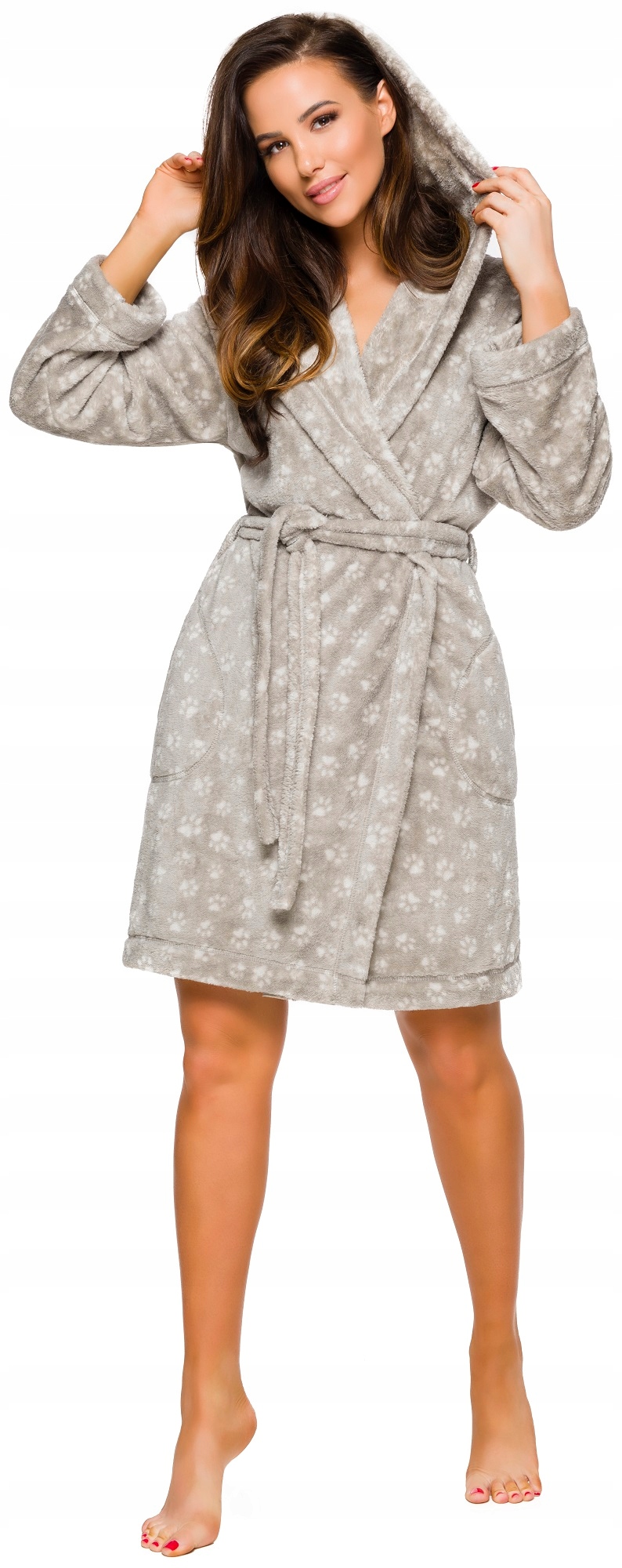 ŁAPKI KRÓTKI PUCHOWY DAMSKI SZLAFROK PODOMKA L Rozmiar L