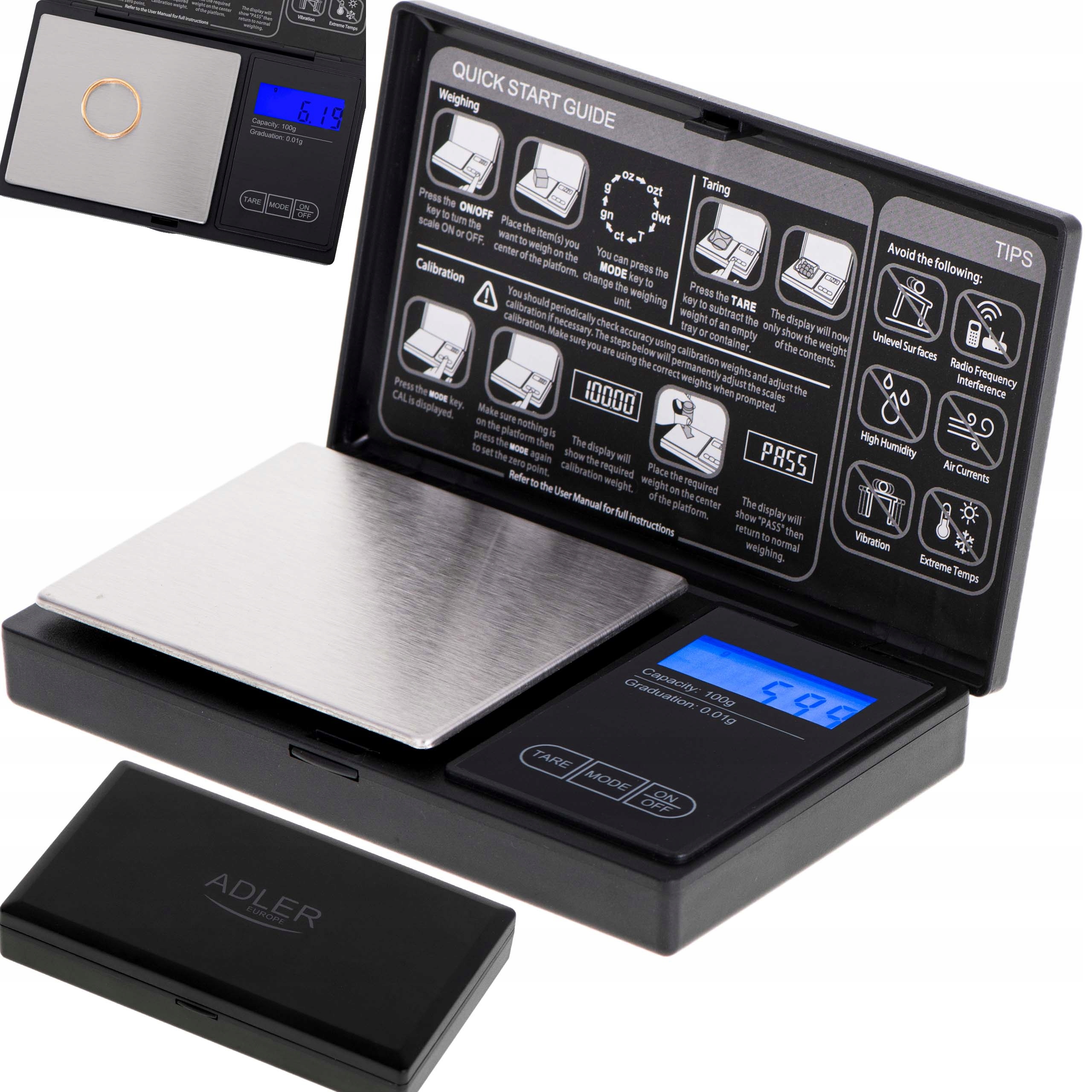 Waga Precyzyjna AD 3176 100g/0.01g Podświetlany Wyświetlacz LCD