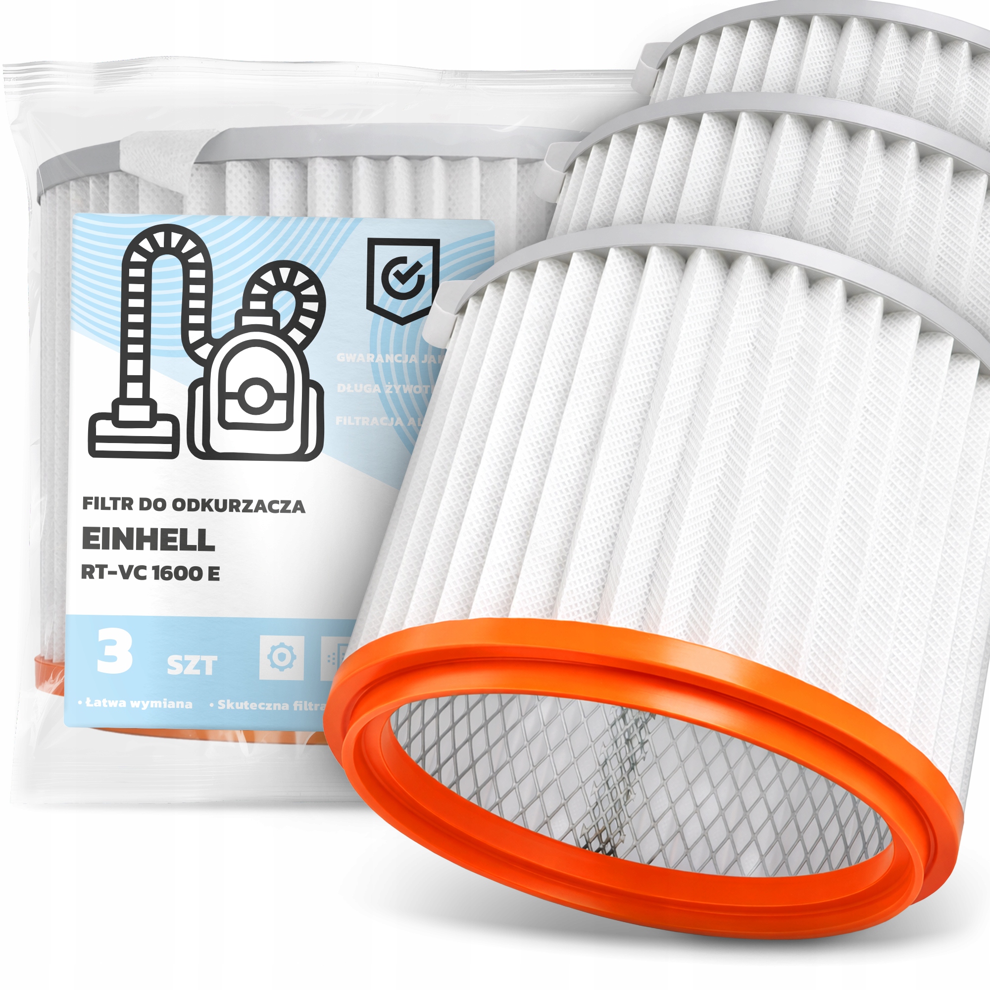 3x Vzduchový Filtr pro vysavač Einhell Rt-vc 1600 E Omyvatelný Filtr Em-w