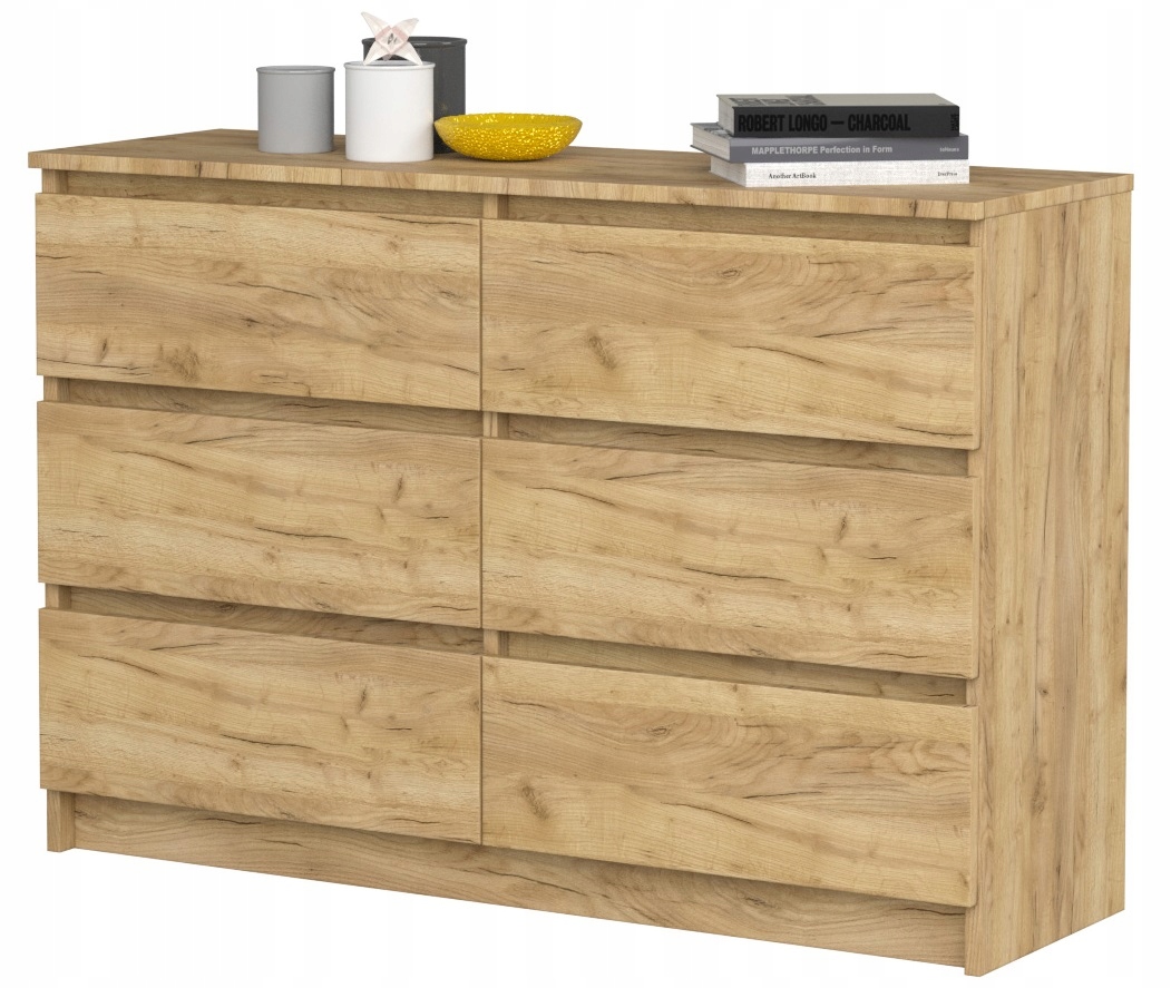 KOMODA SZAFKA 120CM 6 SZUFLAD DĄB CRAFT ZŁOTY Kolekcja Modern