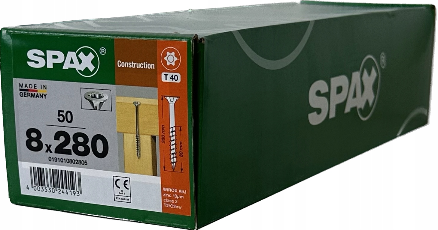Wkręty konstrukcyjne do drewna 8 x 280mm SPAX A`50 Producent Spax