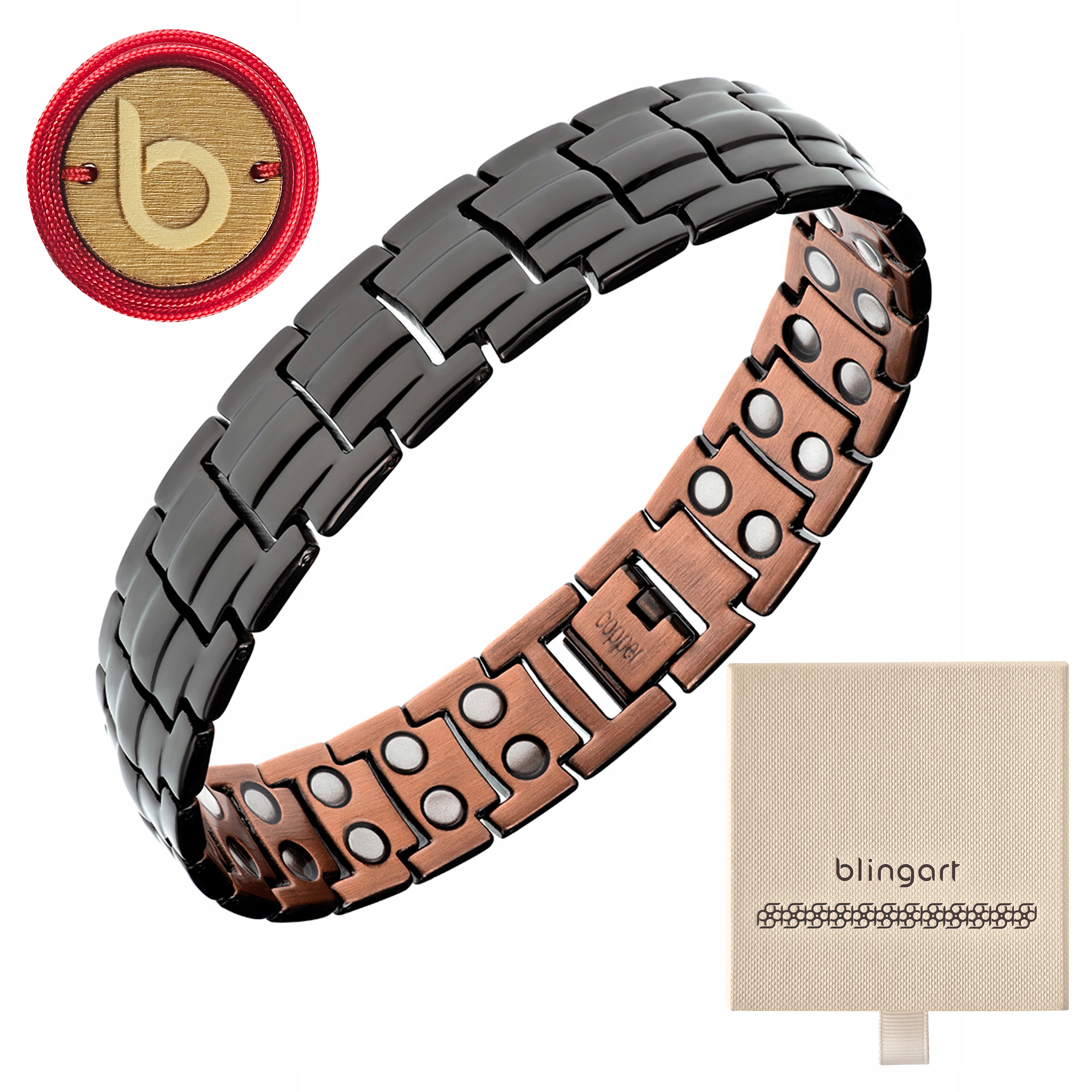 Magnetický náramek měděný mužský zdravotní černý široký Blingart