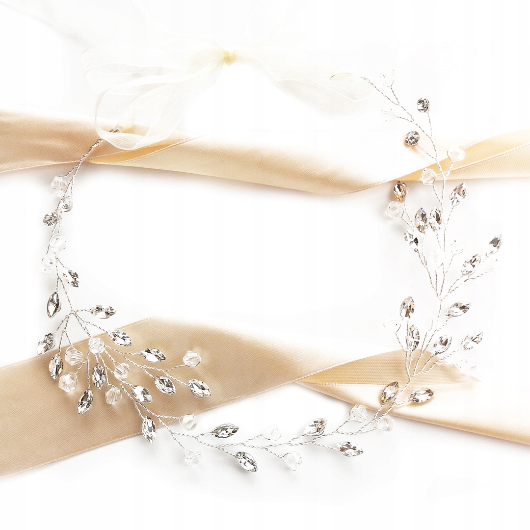 

Wianek srebro gałązka ślub ozdobna Cyrkonie blask