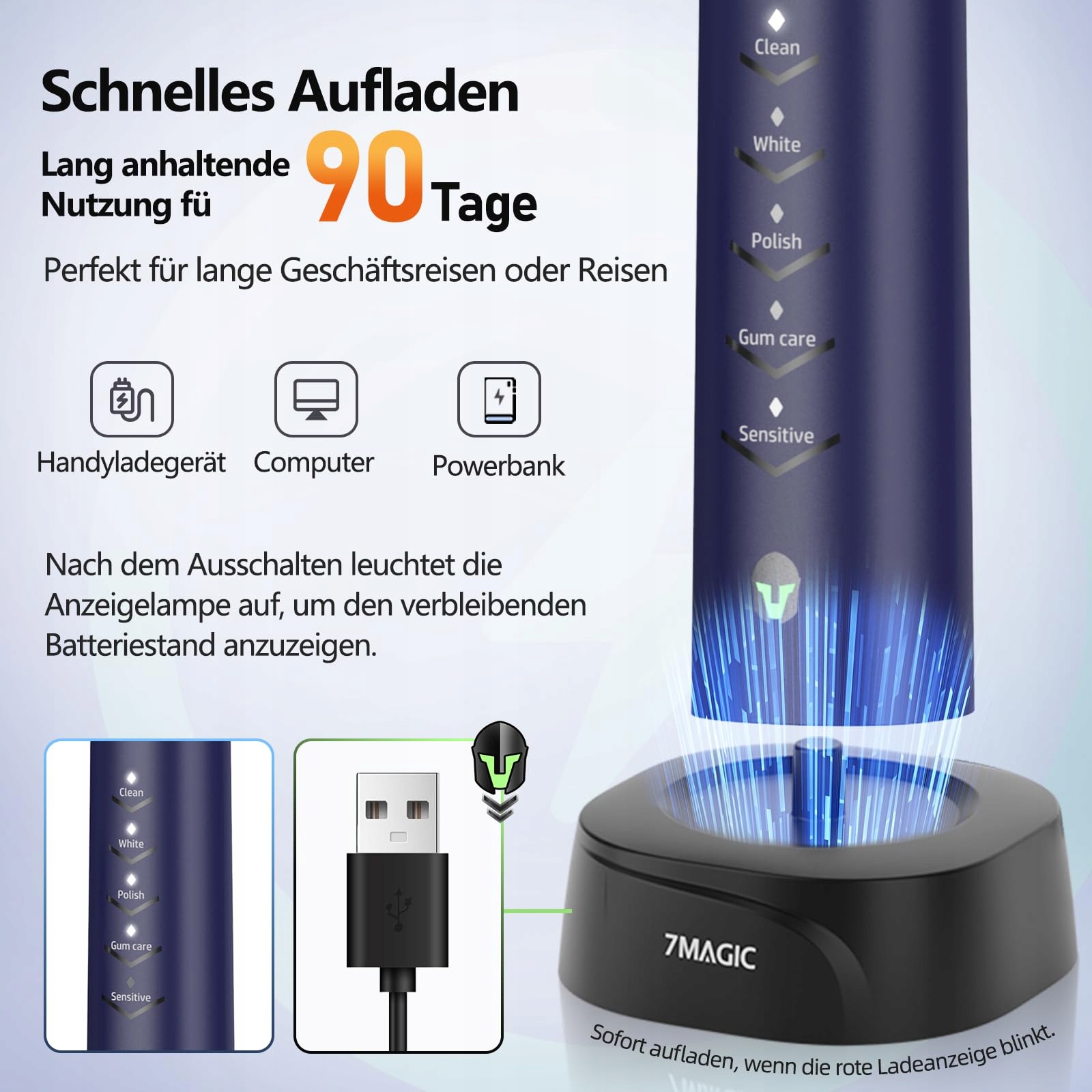 7MAGIC Szczoteczka Soniczna Elektryczna 3 Intensywności 5 Trybów — miniatura 5