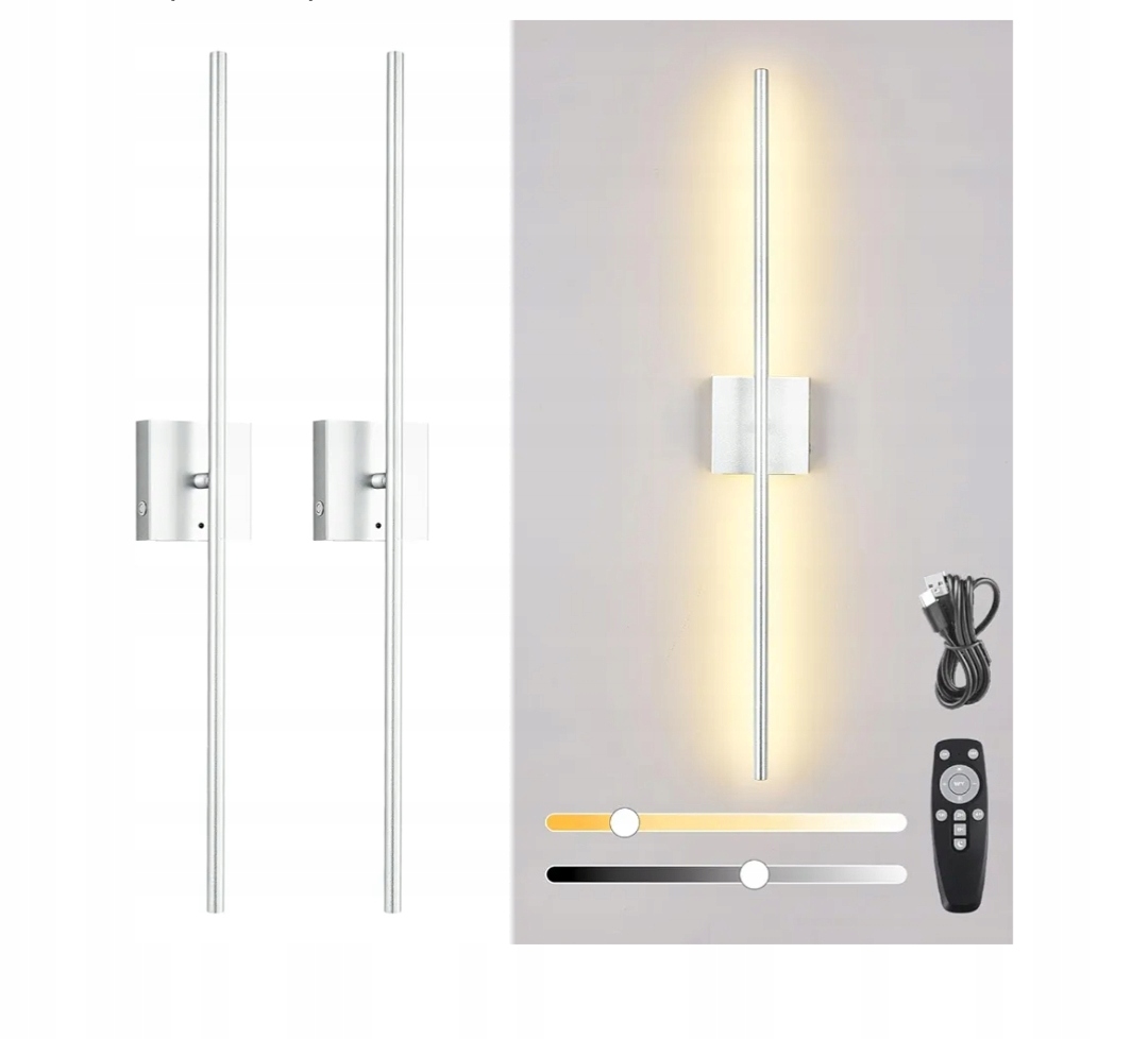Sada 2 bezdrátových nástěnných lamp do interiéru s dálkovým ovládáním. Zlatá Barva