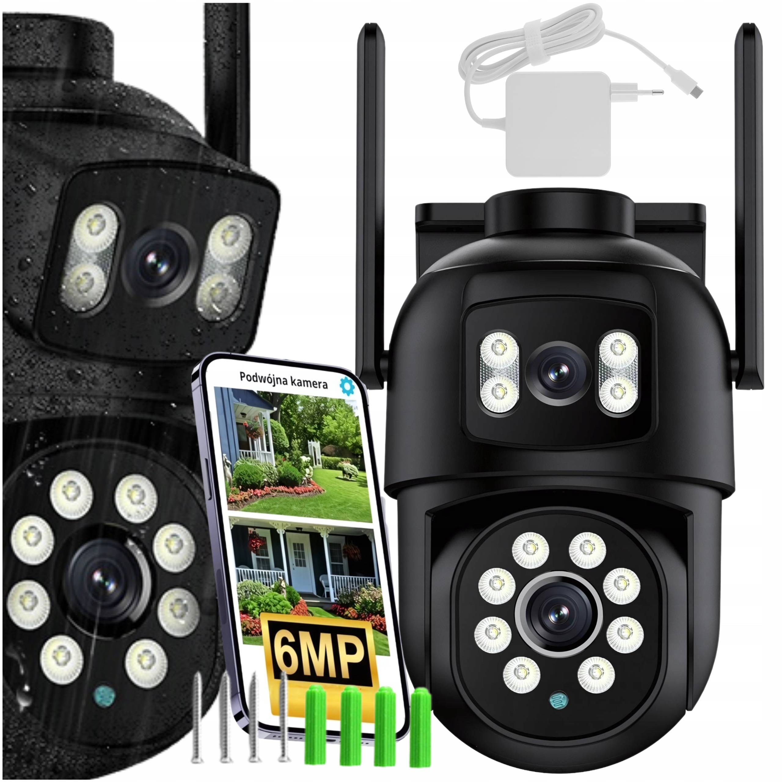 Dvojitá Venkovní Otočná Kamera Ip Wifi 6MP Pro Monitorování Alarm 2v1