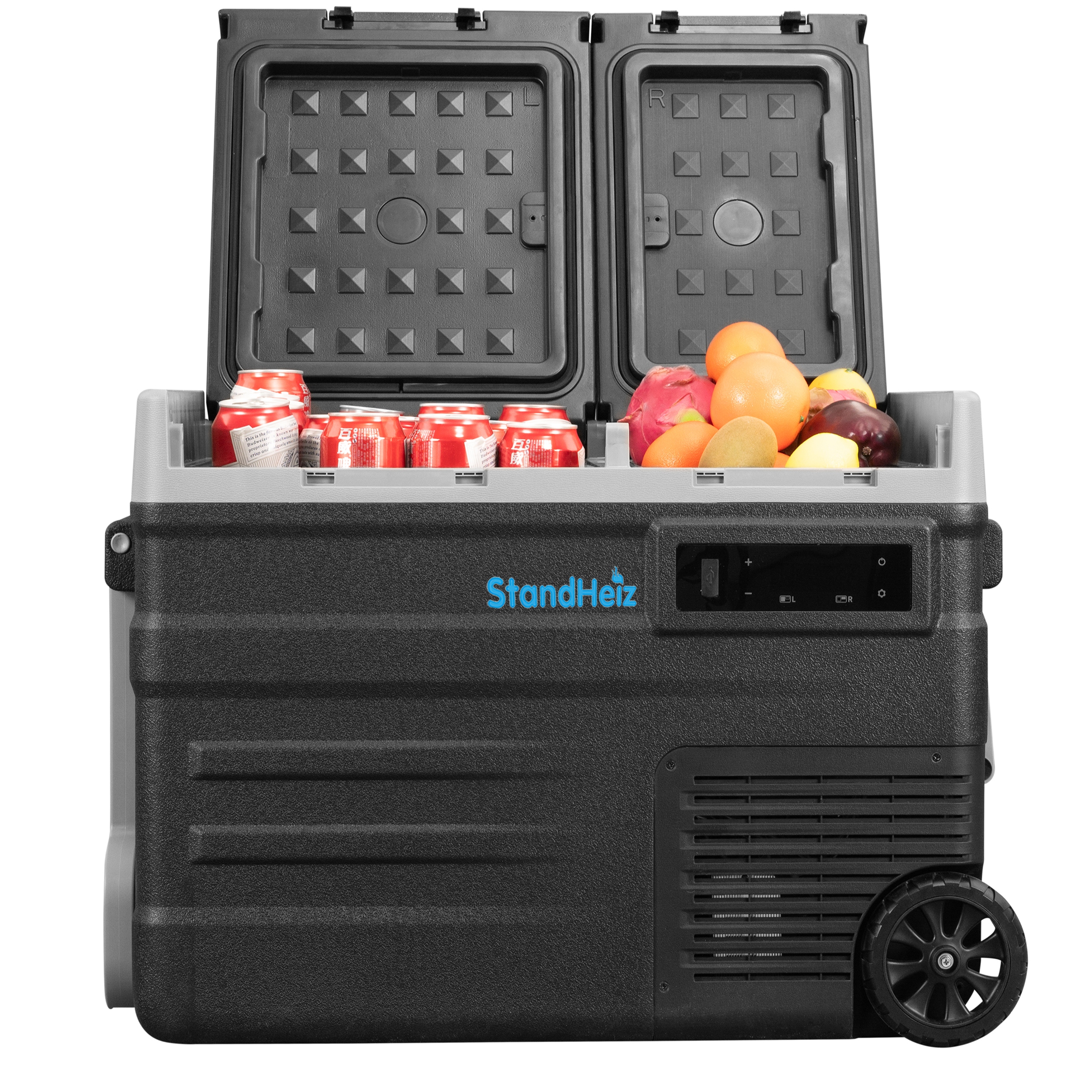 Lodówka Kompresorowa Przenośna 50L 12-24V 230V Czarna Dwukomorowa Standheiz