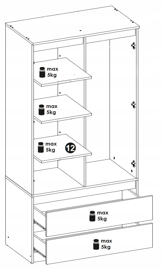 SZAFA BIAŁA 90CM GARDEROBA DO SYPIALI MONIA 2 DRZWI 2 SZUFLADY Typ drzwi Uchylne