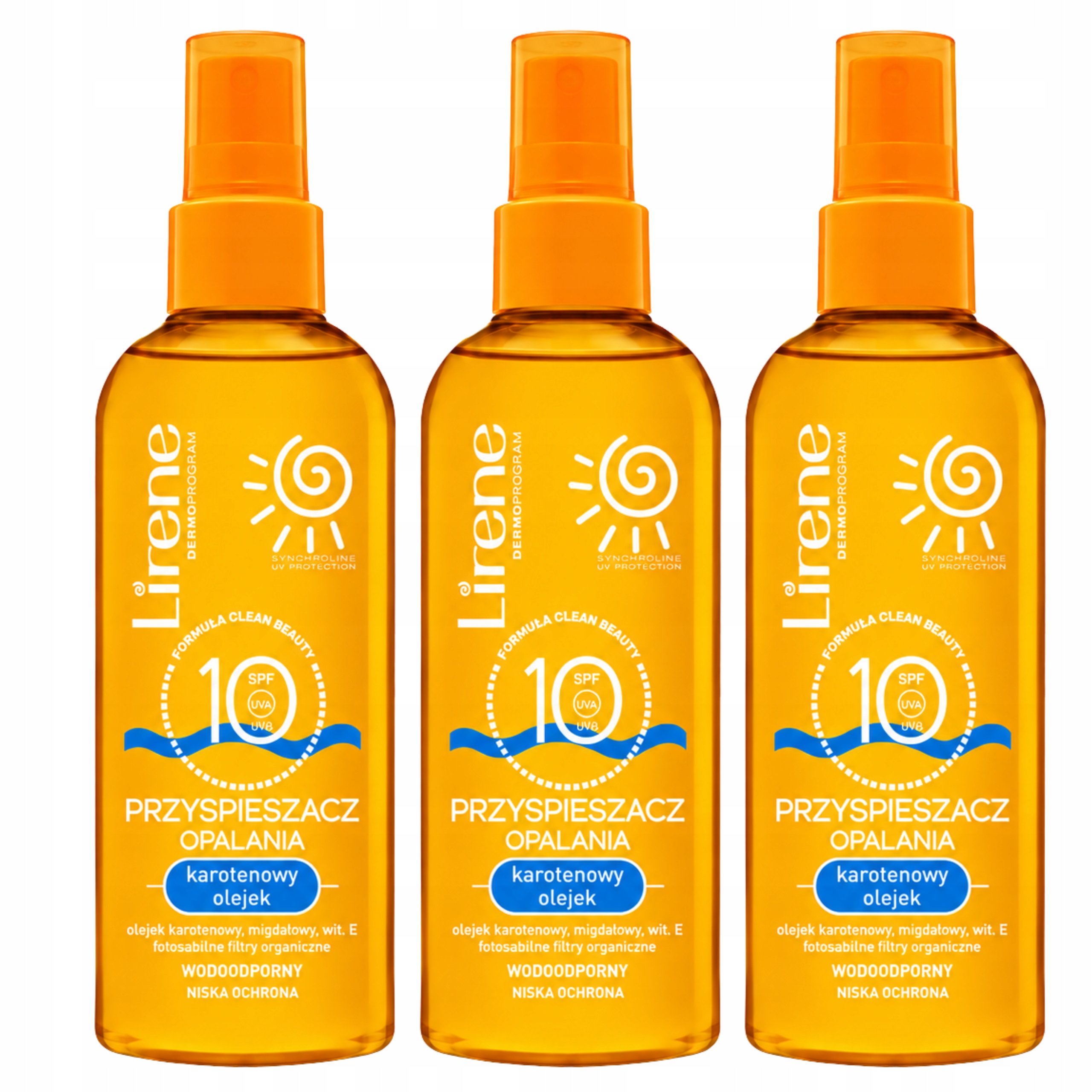 Lirene Voděodolný Karotenový Olej Urychlovač Opalování SPF10 150 Ml x 3