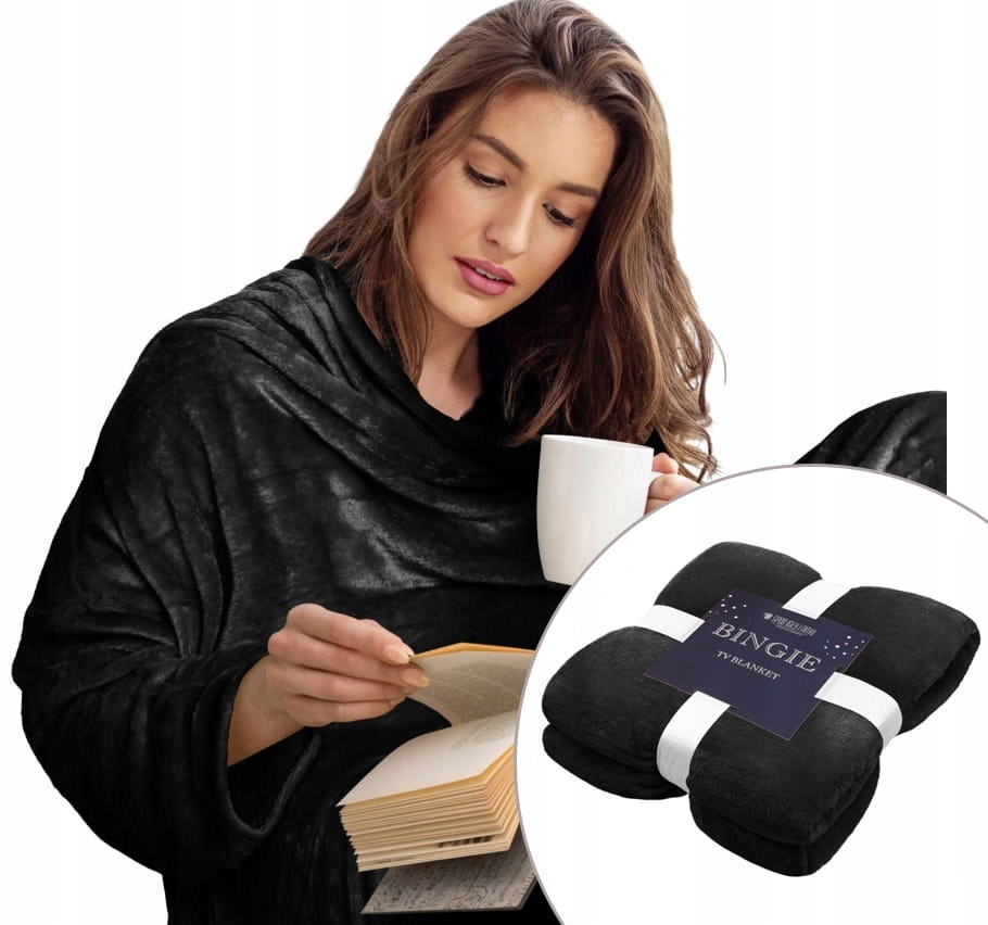 

Czarny Koc z rękawami na filmowe wieczory 150x180