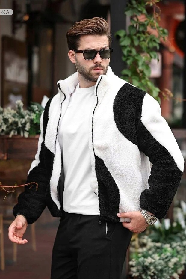 Měkká Černobílá Pánská Bunda V Retro Stylu XL 5IA