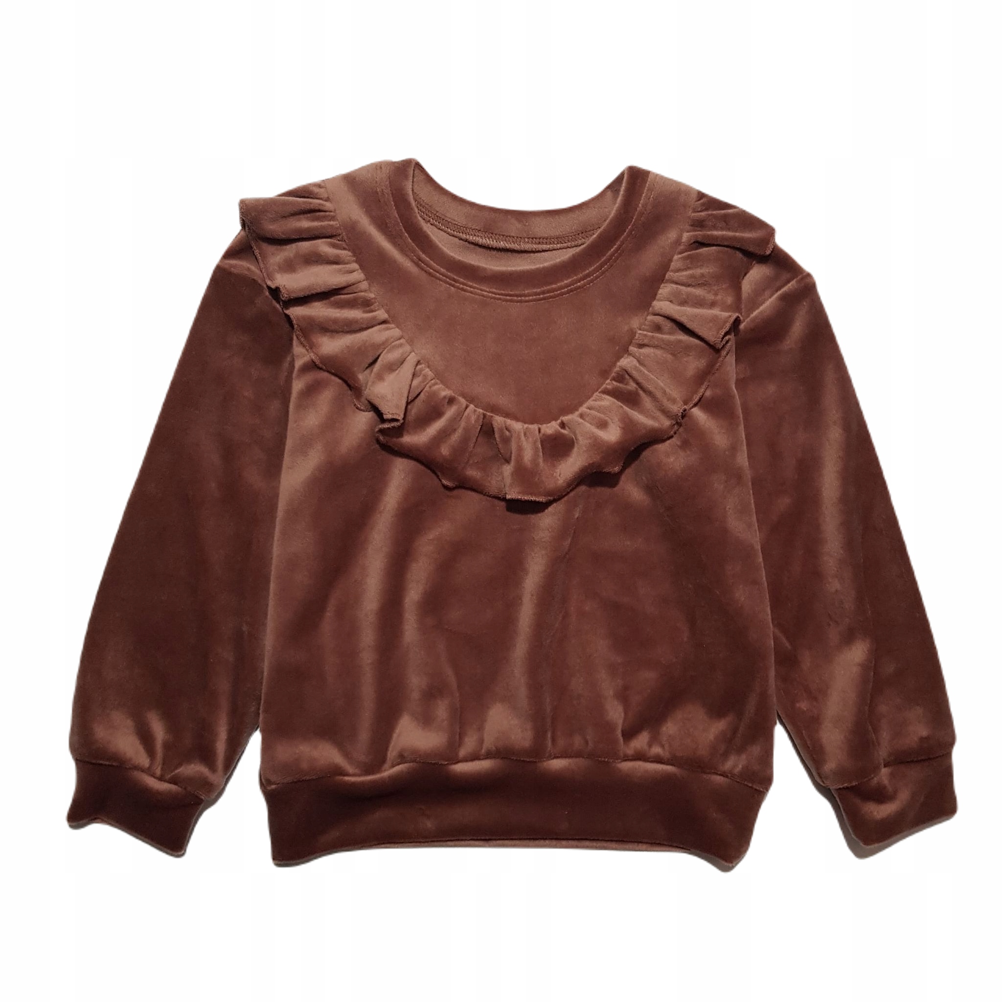 Dres welurowy dla dziewczynki falbanki czekolada Rękaw długi rękaw