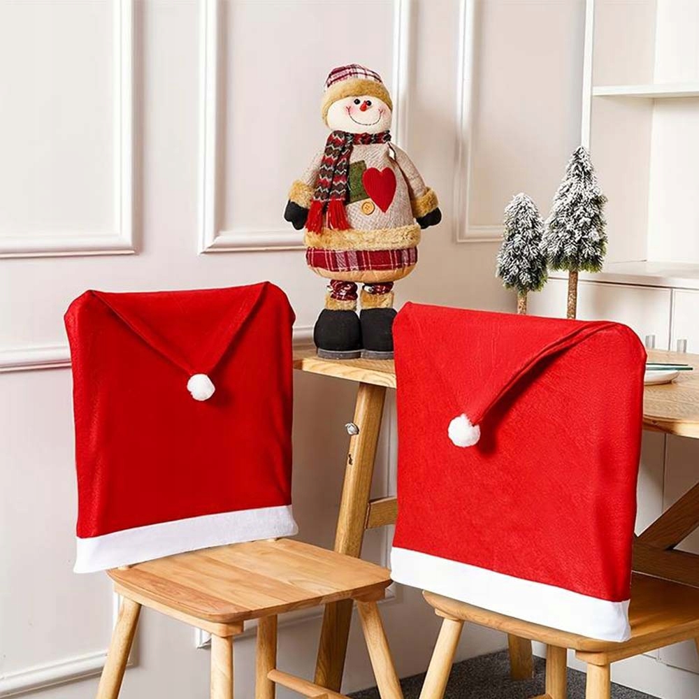 6x POKROWIEC ŚWIĄTECZNY OZDOBA STROIK DEKORACJA NA KRZESŁO STOŁEK OPARCIE Motyw mikołaj