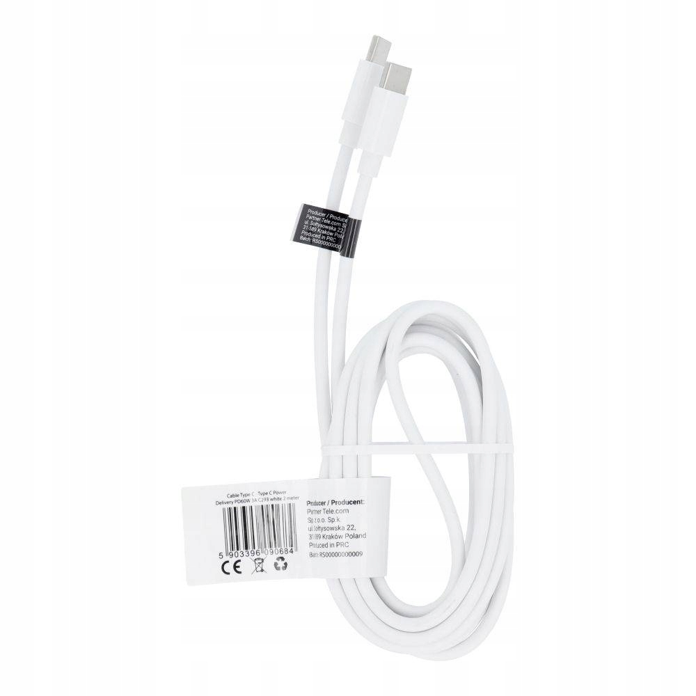 Kabel Typ C Do Typ C Power Delivery Pd 60W 3A C293 Biały 2 Metr