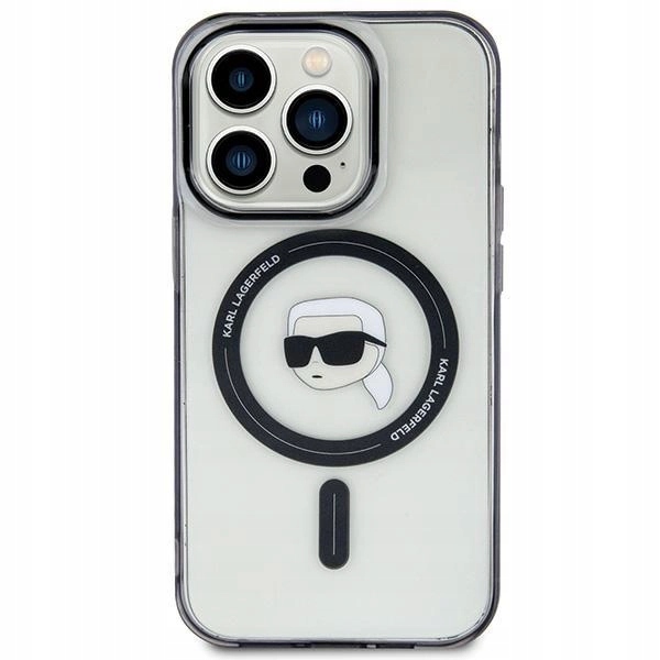 Pouzdro Karl Lagerfeld IML Karl's Head MagSafe pro iPhone 15 průhledné