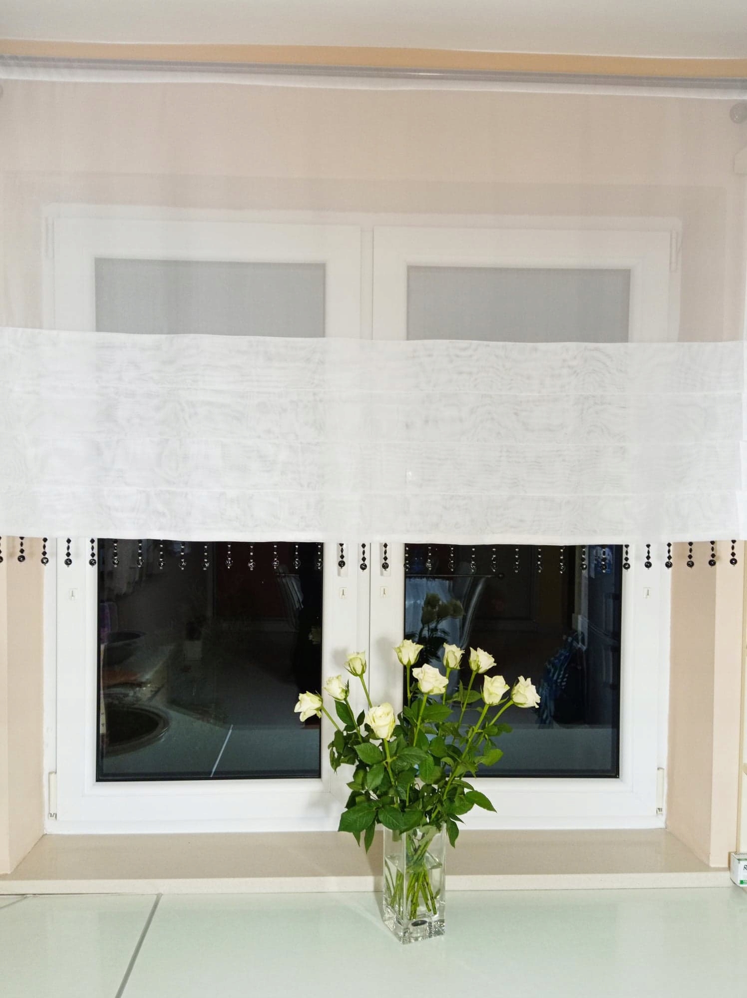 panel firanowy z czarnymi koralikami woal • Cena, Opinie • Firany