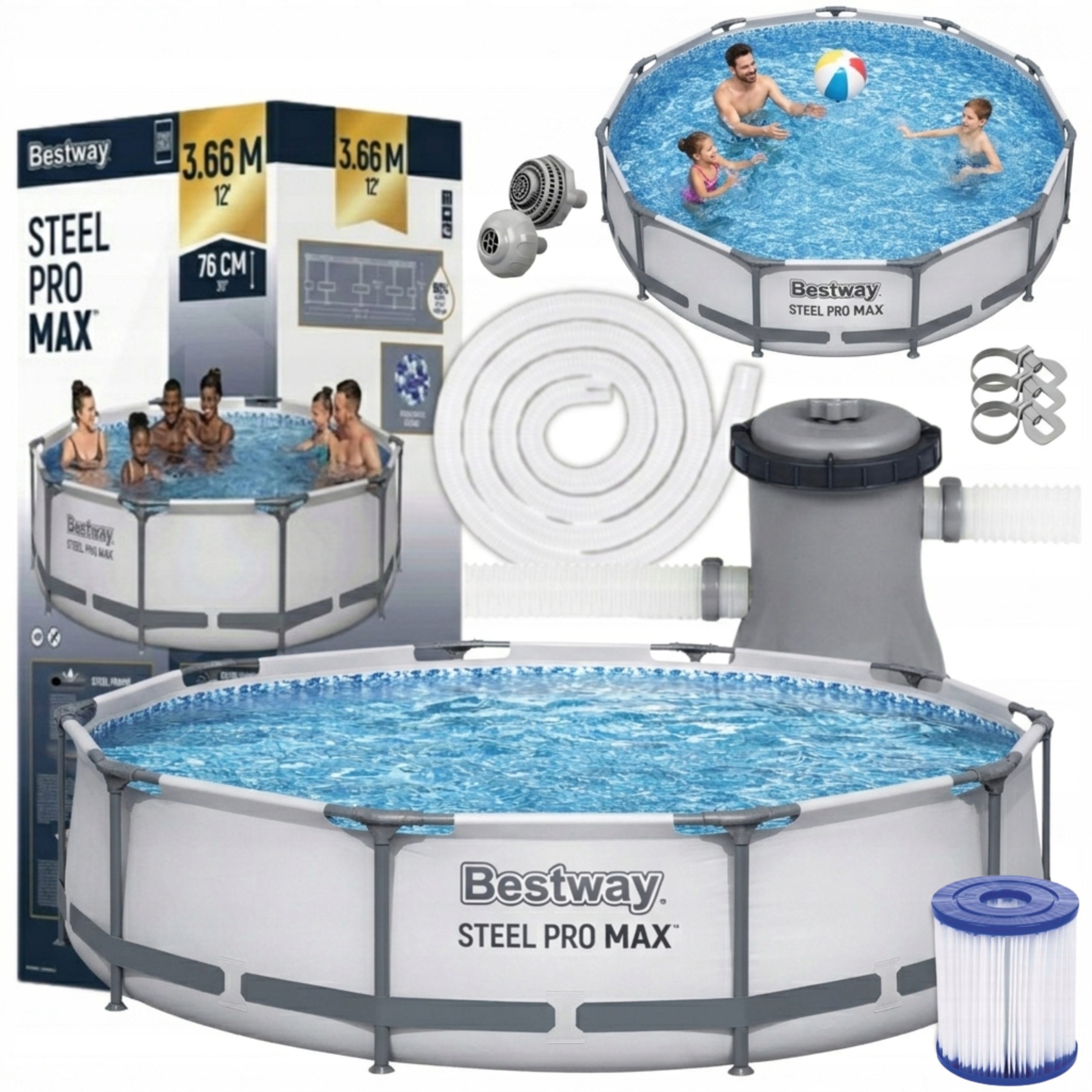 Basen Ogrodowy Stelażowy Duży 366 x 76cm Bestway Steel Pro Max do Ogrodu