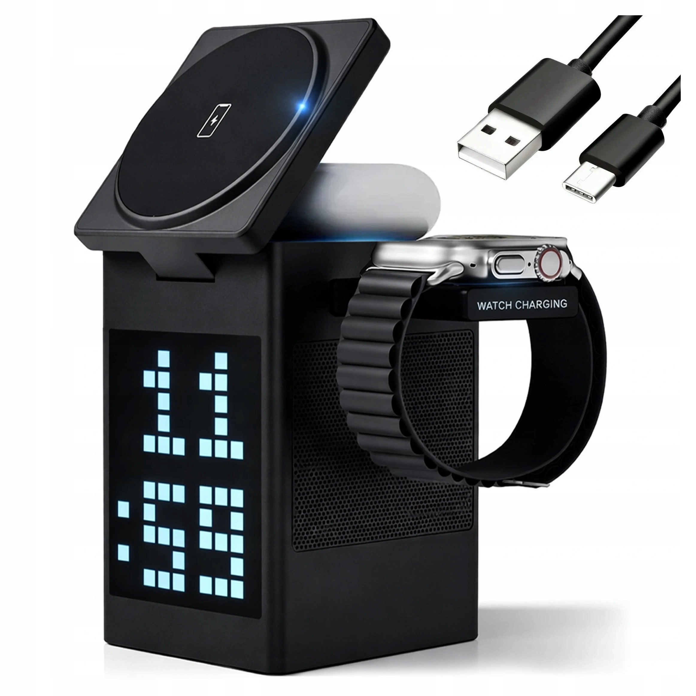 Nabíjačka Indukčná 5v1 pre MagSafe, Reproduktorové hodiny, pre iPhone Watch AirPods