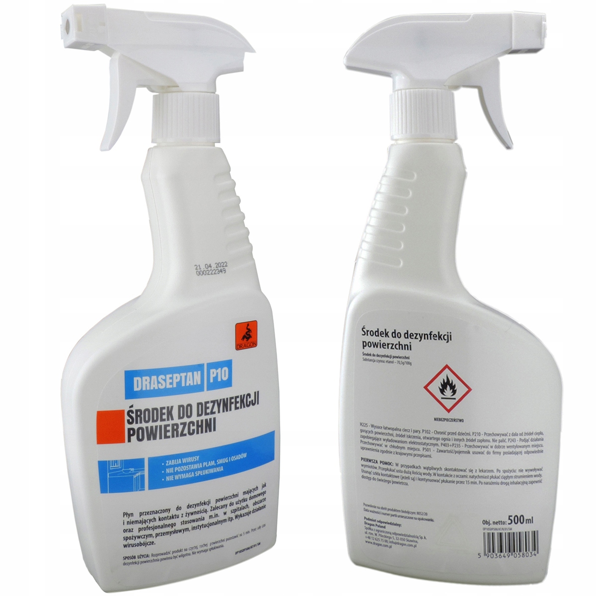 ЖИДКОСТЬ ДЛЯ ДЕЗИНФЕКЦИИ ПОВЕРХНОСТЕЙ, DRAGON 500 МЛ 70%