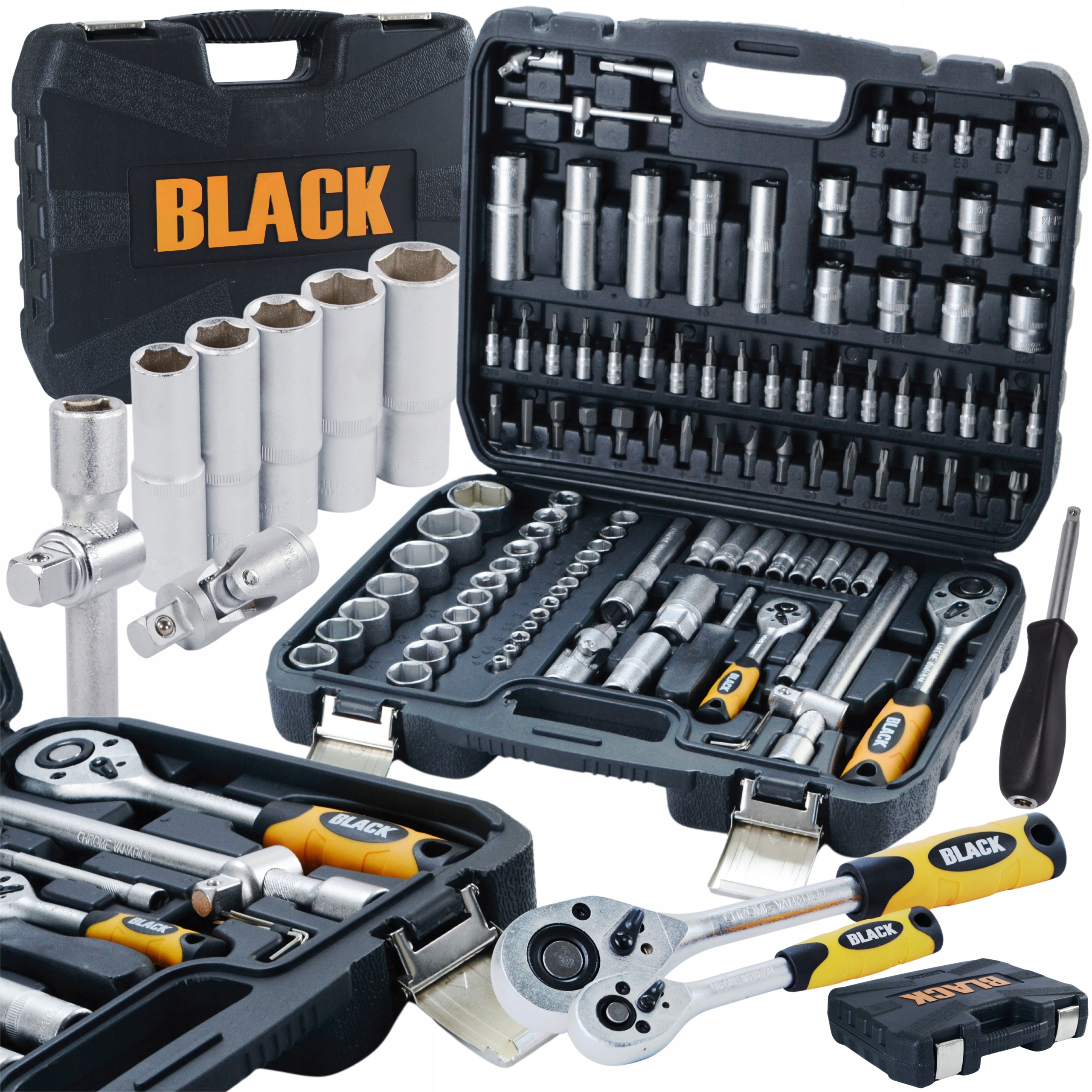 ZESTAW KLUCZY NASADOWYCH KLUCZE NASADOWE TORX 108 CRV BLACK KLAMRY METAL