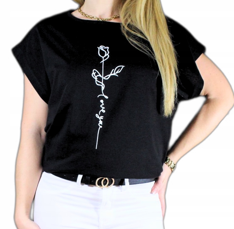 BLUZKA KOSZULKA WYGODNA MODNA DUŻO WZORÓW KWIAT RÓŻA LOVE XXL 2XL 44