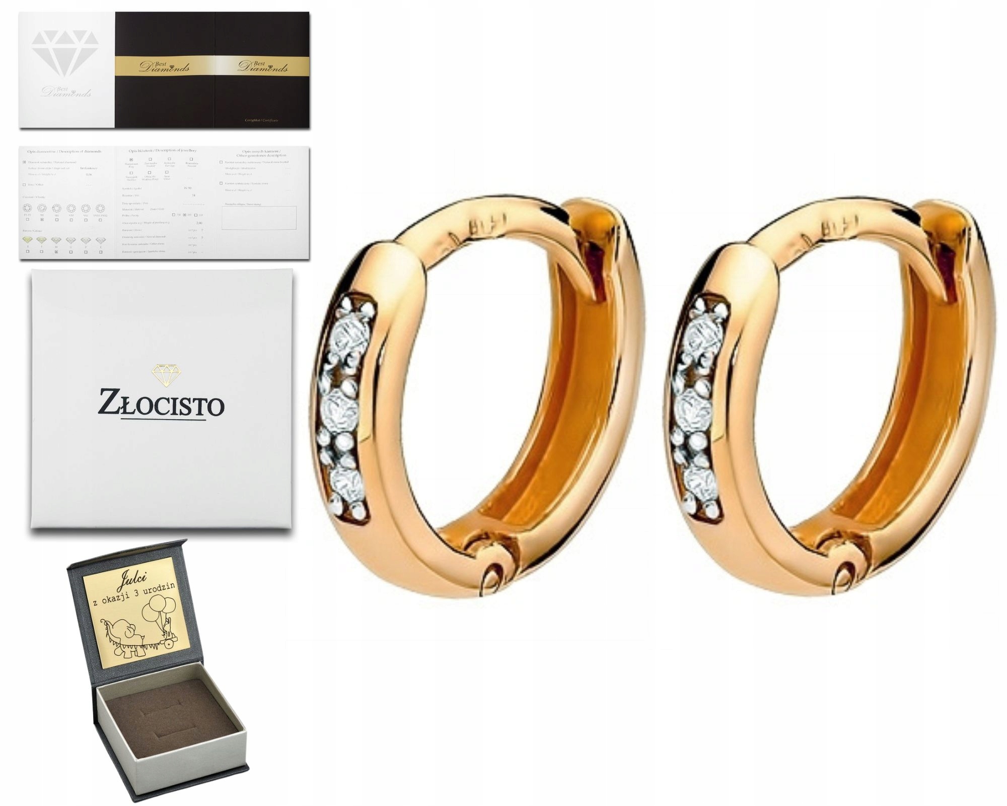 Náušnice Z Růžového Zlata S Kroužky A Brilianty