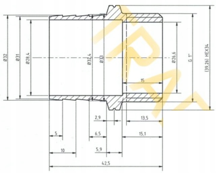 ZŁĄCZKA MOSIĘŻNA STANDARD NA WĄŻ 1' GZ X 32 MM Typ kształtka