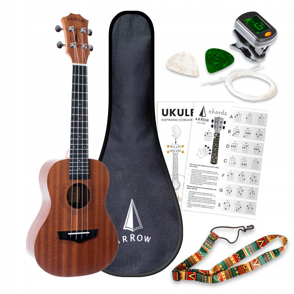 Ukulele koncertowe z zestawem akcesoriów Arrow MH10 Sapele Concert Ukulele