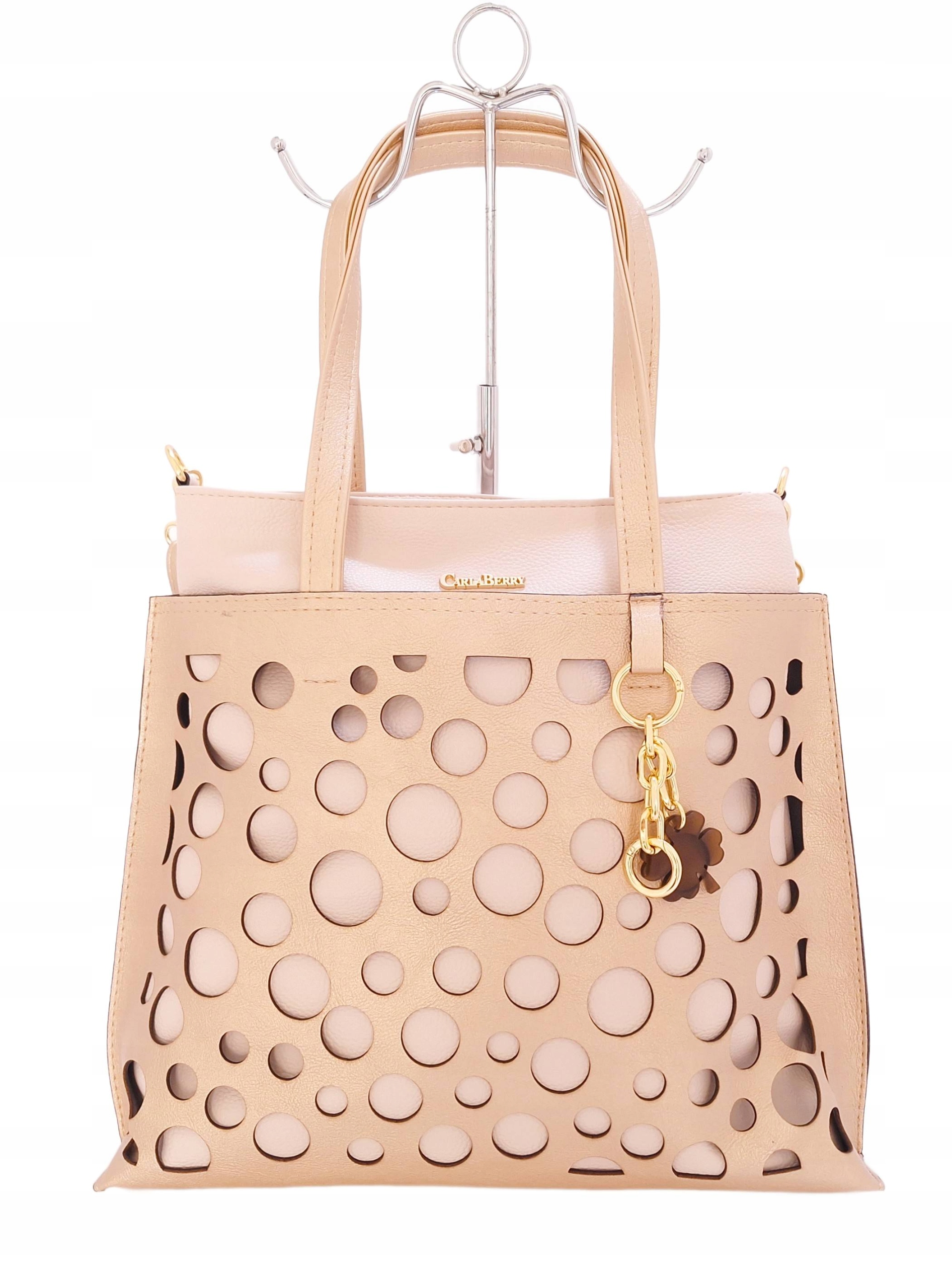 Dámská béžovo-zlatá nákupní taška z imitace kůže Carla Berry