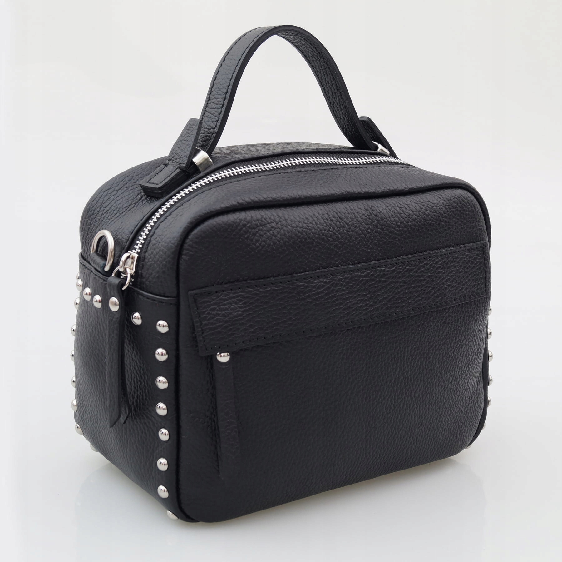 VERA PELLE torebka skórzana listonoszka kuferek z ćwiekami J.BEŻOWA Model V167