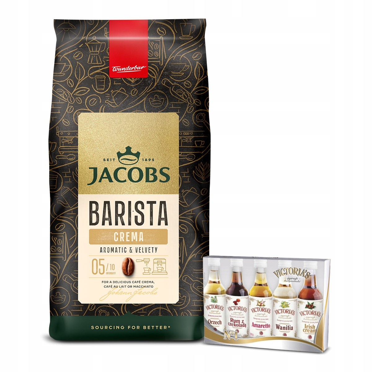 Kawa ziarnista Jacobs Barista Editions Crema 1kg syropy Cymes 5x50ml