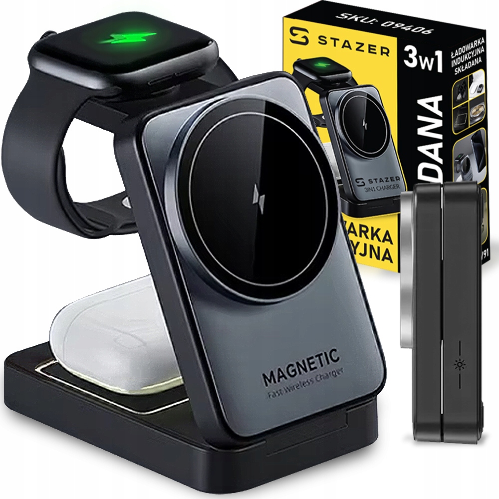 Ładowarka Indukcyjna Bezprzewodowa Do Telefonu Zegarka Słuchawek 3w1 Qi 15W