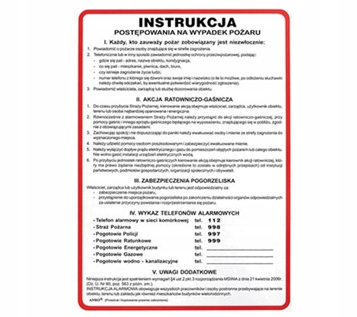 

Znak Instrukcja Postępowania Na Wypadek Pożaru