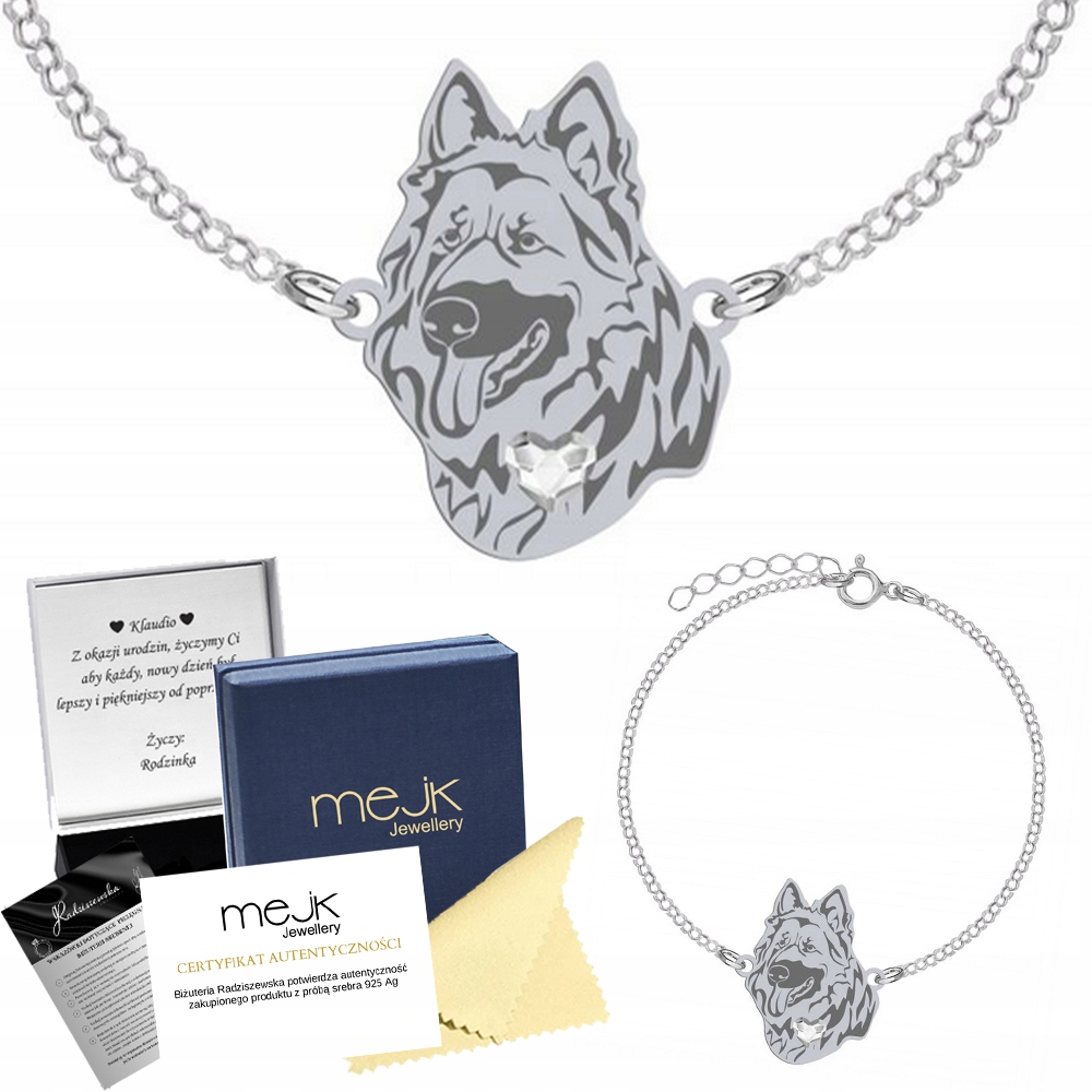 Stříbrný náramek se psem Staroněmecký ovčák 925 Šperky Gravírování