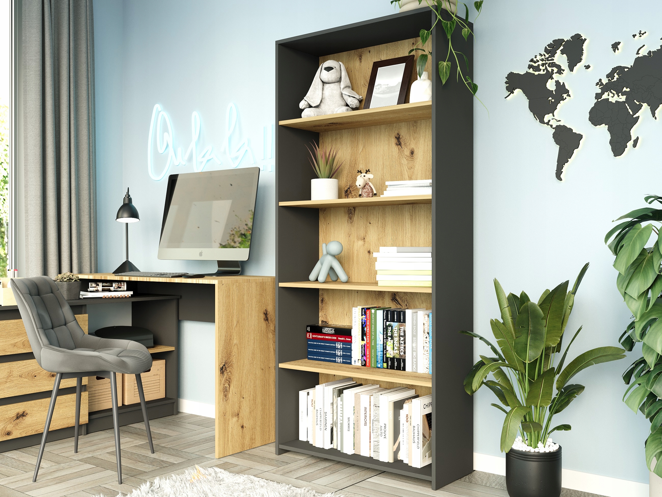 REGAŁ 80CM PÓŁKA SZAFKA KSIĄŻKI SEGREGATORY B-80 ANTRACYT MIX ARTISAN